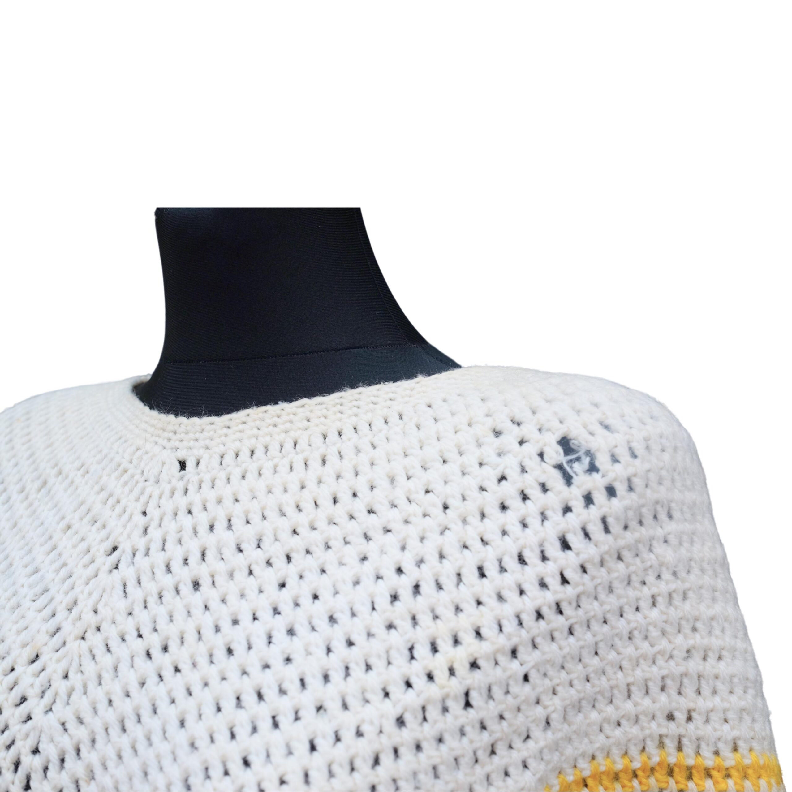 Vintage Crochet White and Blue Poncho - Image 4