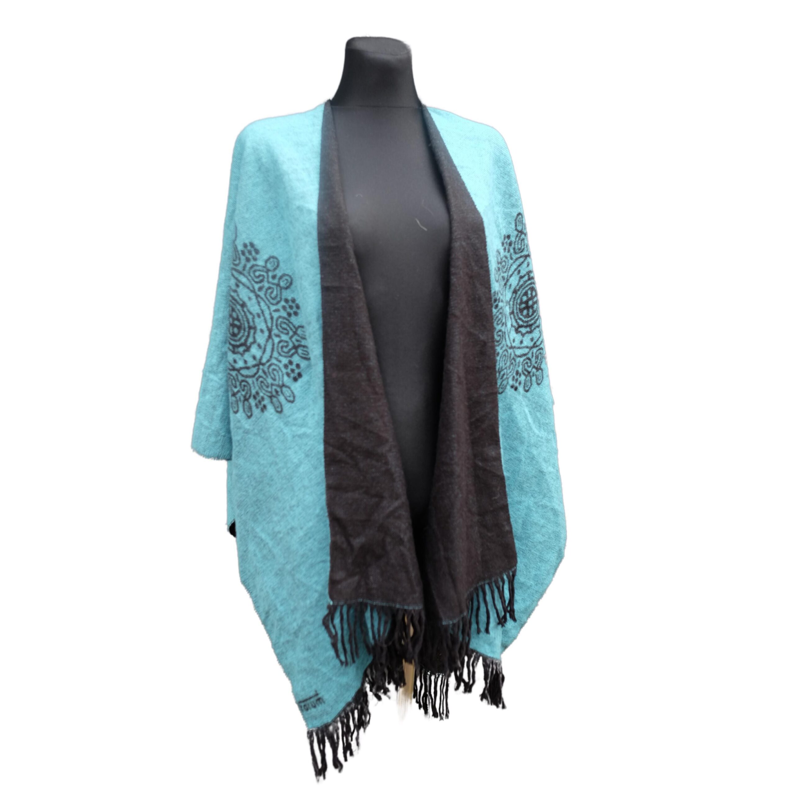 Vintage Reversible Blue and Black Poncho - Image 2