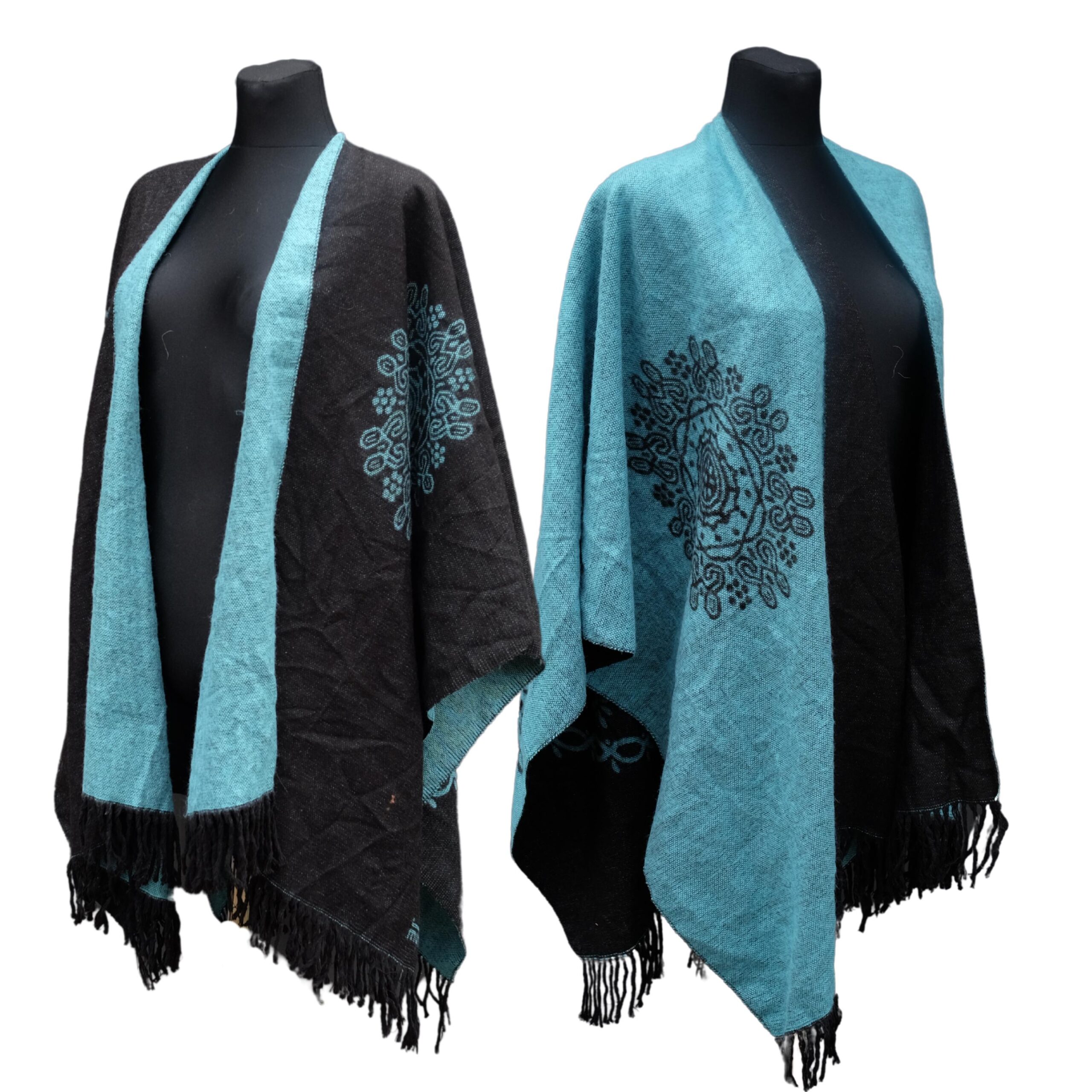 Vintage Reversible Blue and Black Poncho