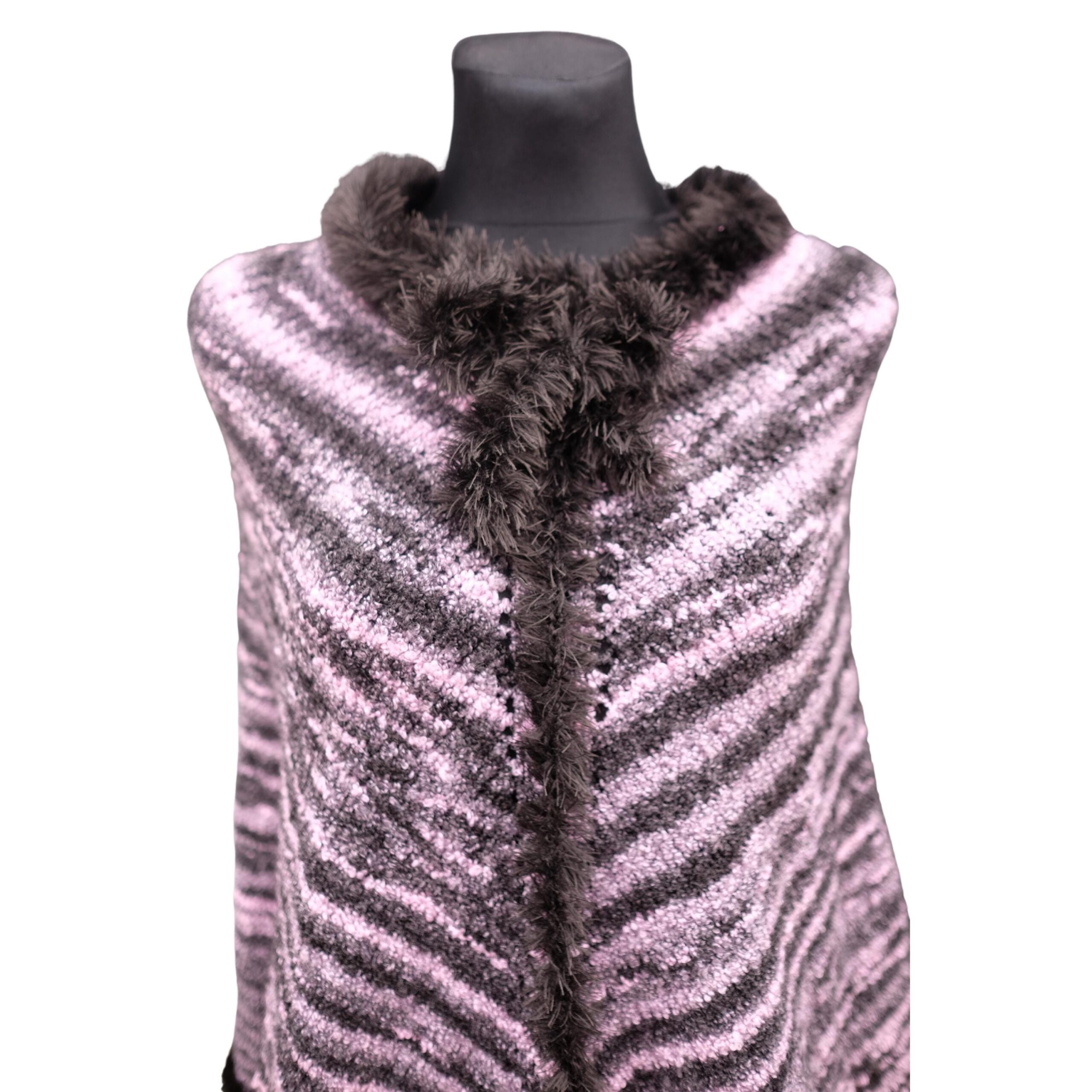 Vintage Knitted Pink Zebra Poncho - Image 6
