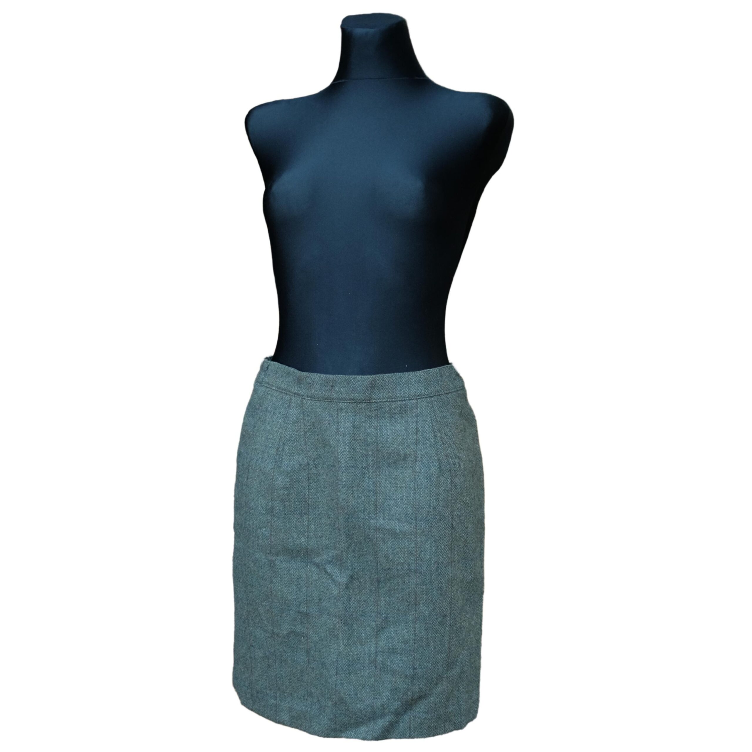 Vintage Green Tweed Mini Pencil Skirt Size EU40, Army green wool plaid skirt - Image 2