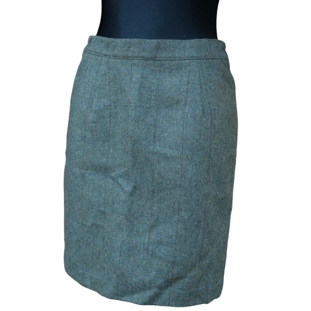 Vintage Green  Tweed Mini Pencil Skirt Size EU40, Army green wool plaid skirt