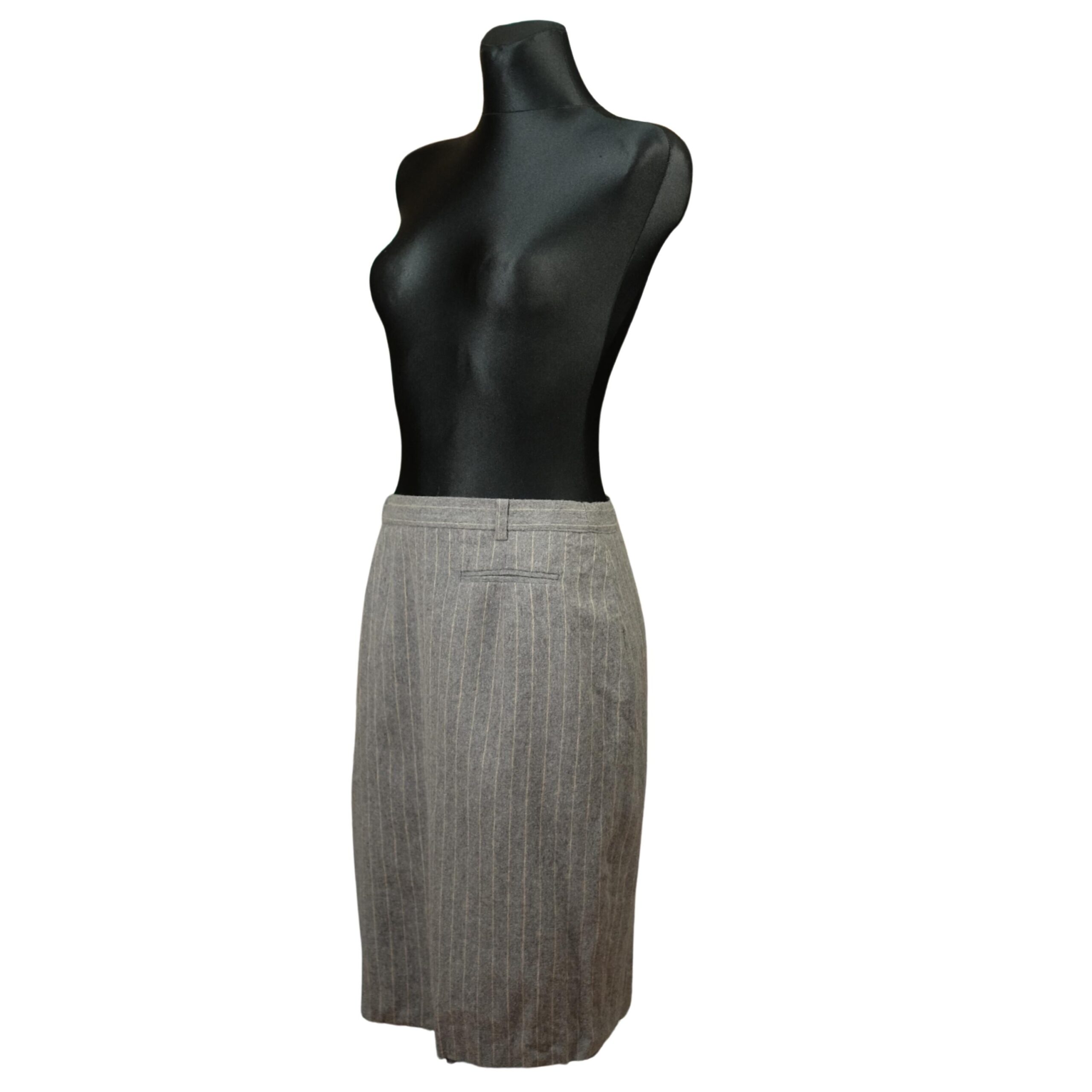 Vintage Grey Mini Striped Wool Pencil Skirt - Image 2