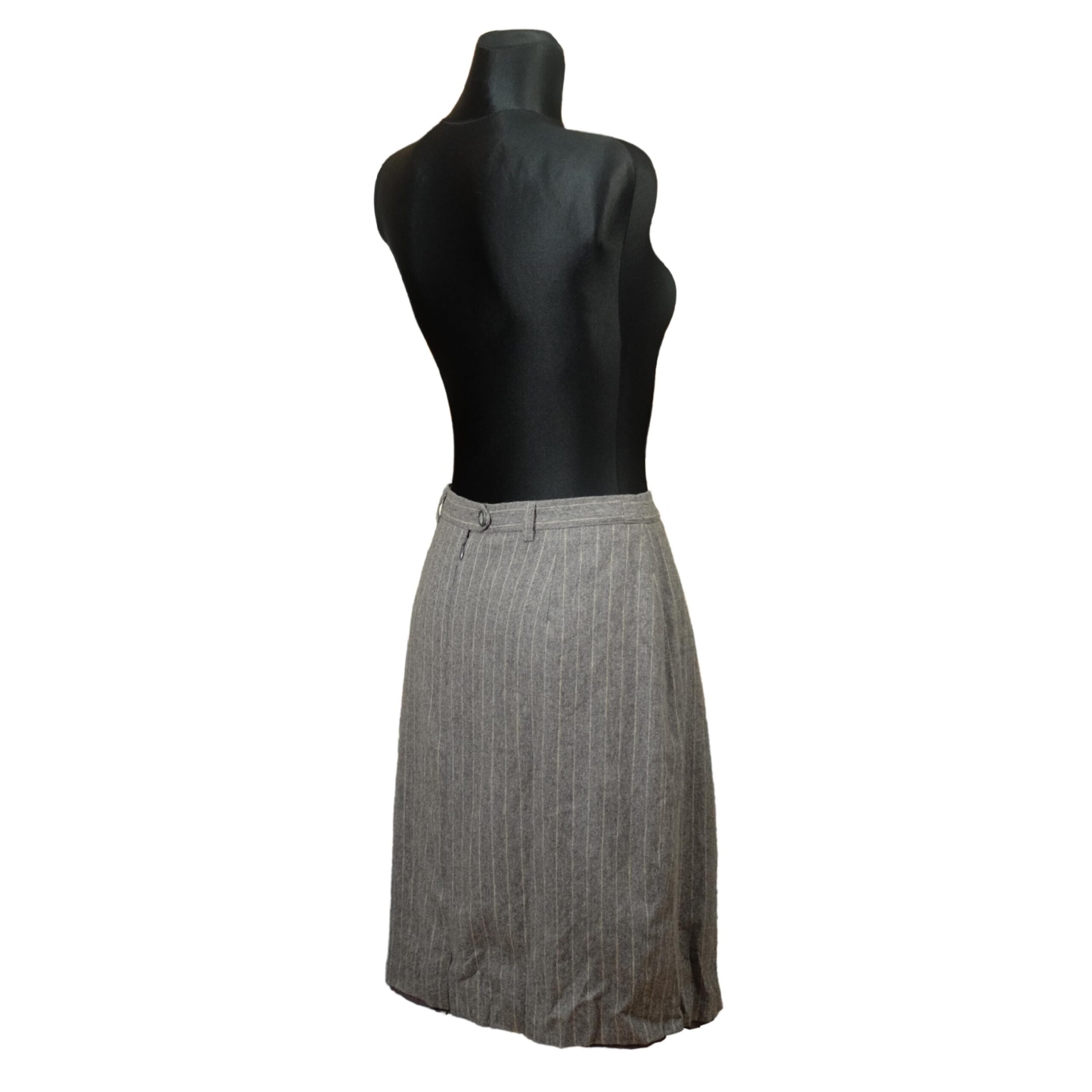 Vintage Grey Mini Striped Wool Pencil Skirt - Image 3