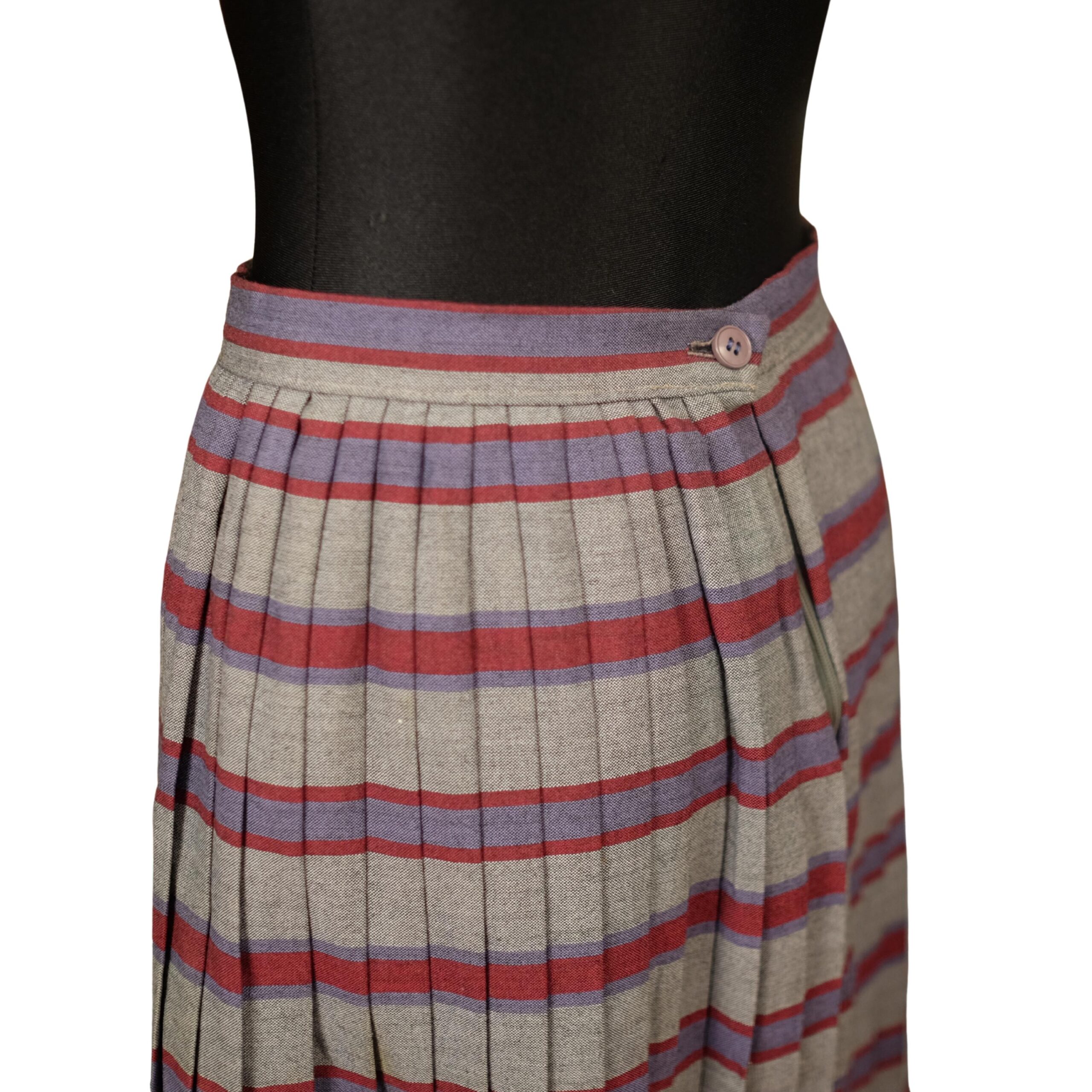 Vintage Stripped Grey Pleated Skirt Red and Blue Stripes - Image 8