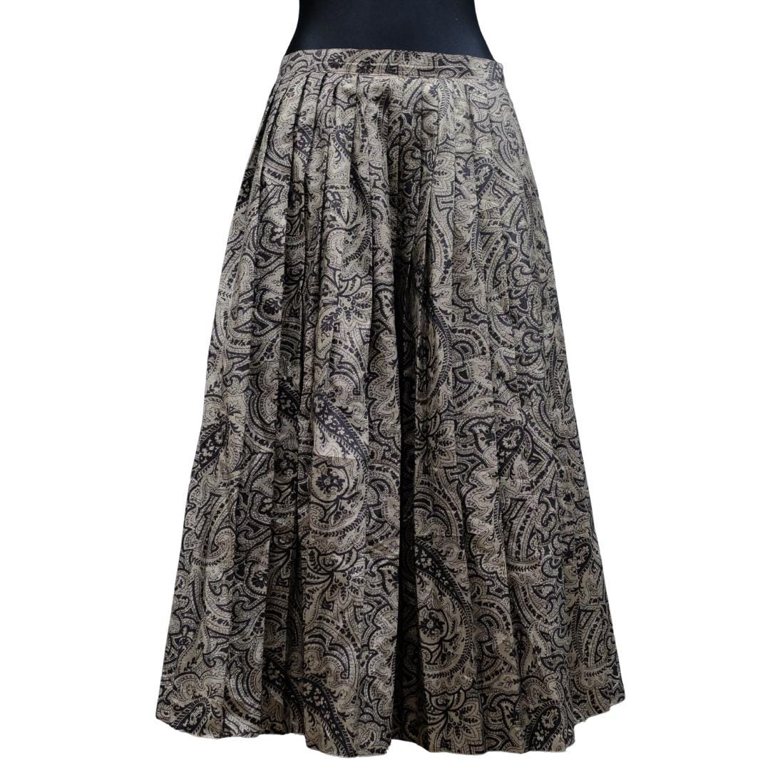 Vintage Metallic Paisley Pleated Skirt in Silver and blue combo, Bardehle skirt