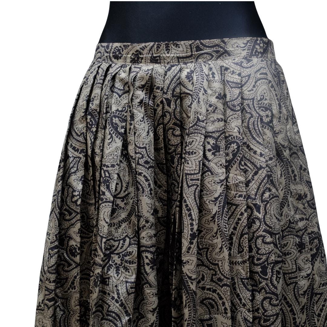 Vintage Metallic Paisley Pleated Skirt in Silver and blue combo, Bardehle skirt - Image 2
