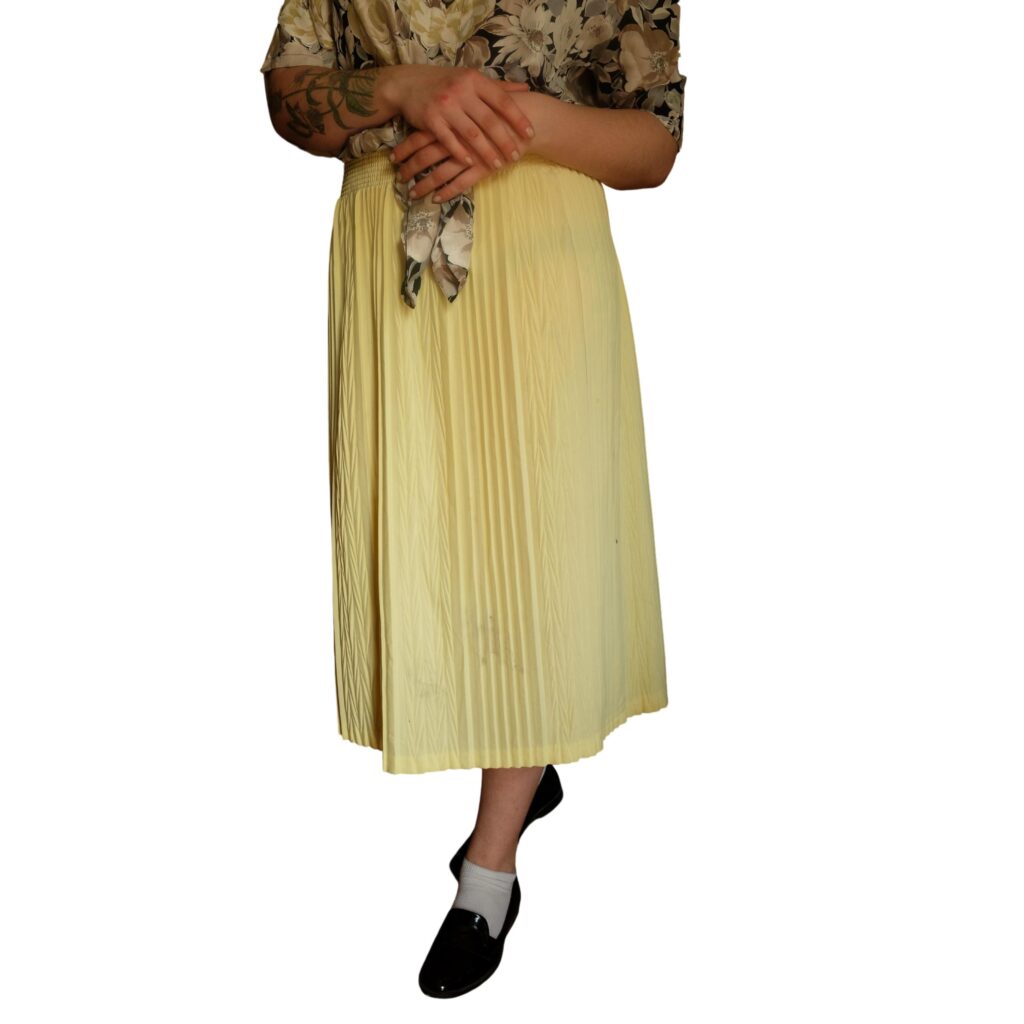 Vintage Below the Knee Yellow Pleated Skirt Has stains