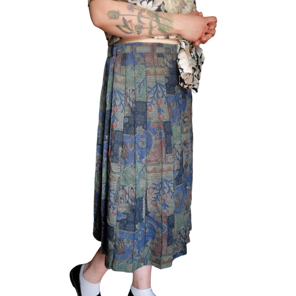 Vintage Wool Floral Pleated Skirt in Earthy tones and blue