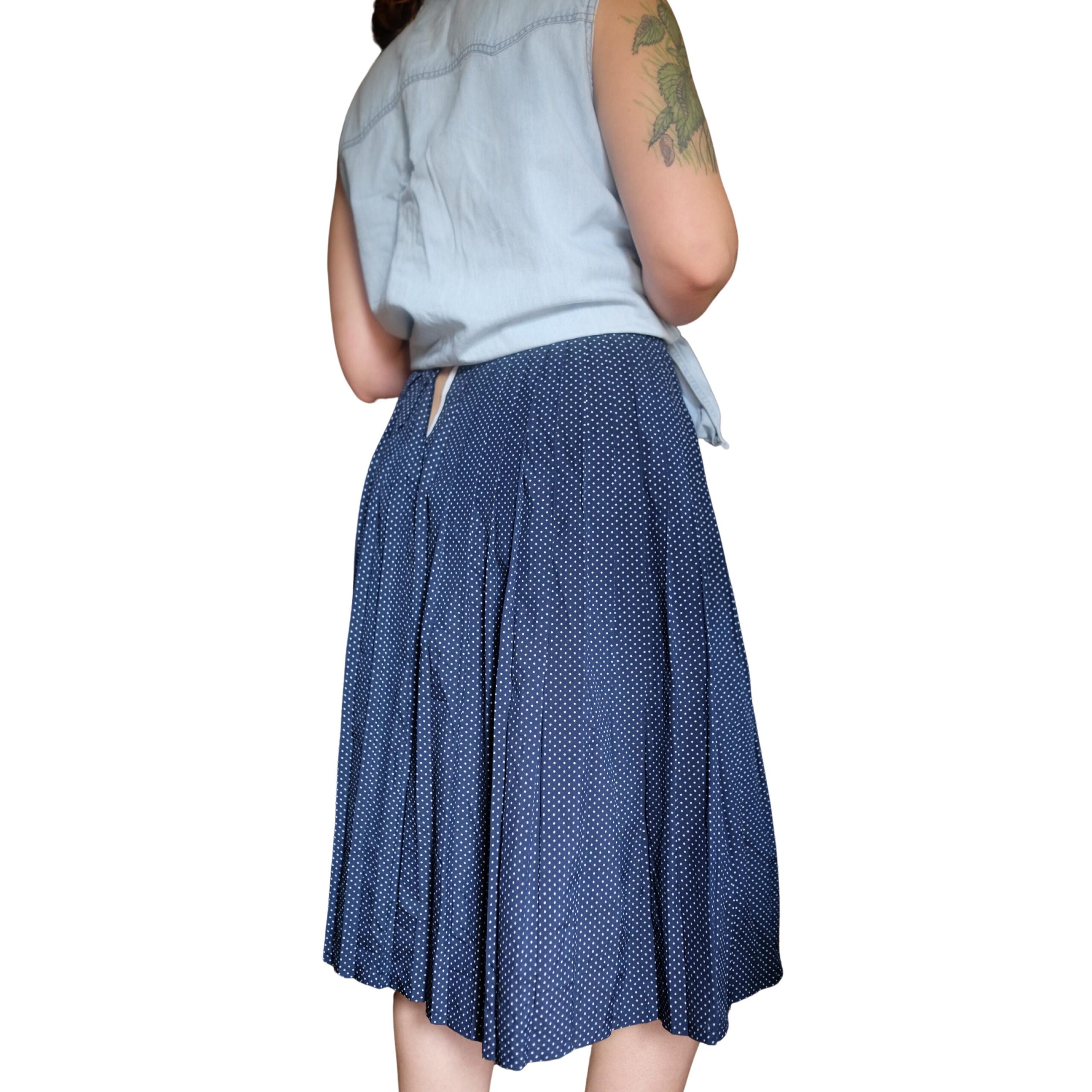 Vintage Navy Blue and Polka Dots Pleated Skirt - Image 7