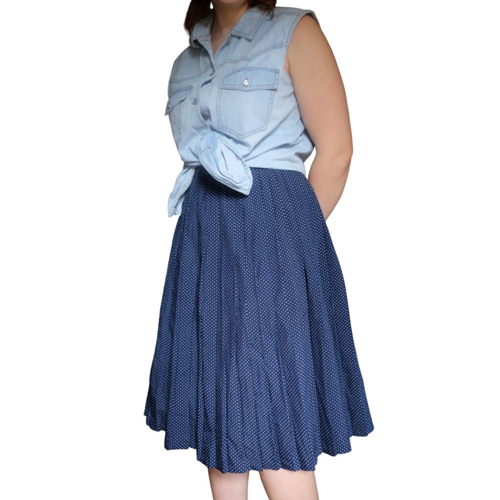 Vintage Navy Blue and Polka Dots Pleated Skirt