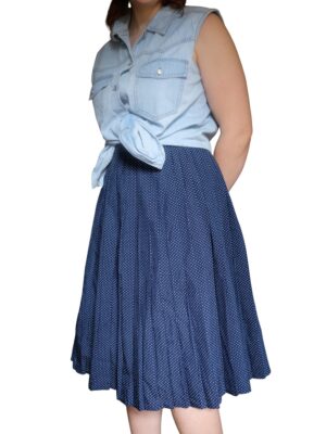 Vintage Navy Blue and Polka Dots Pleated Skirt