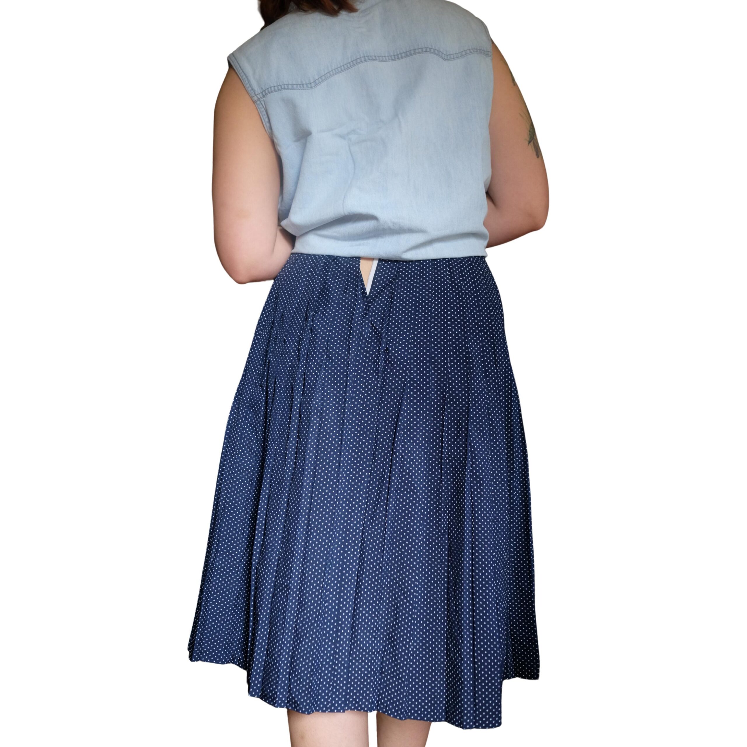 Vintage Navy Blue and Polka Dots Pleated Skirt - Image 6