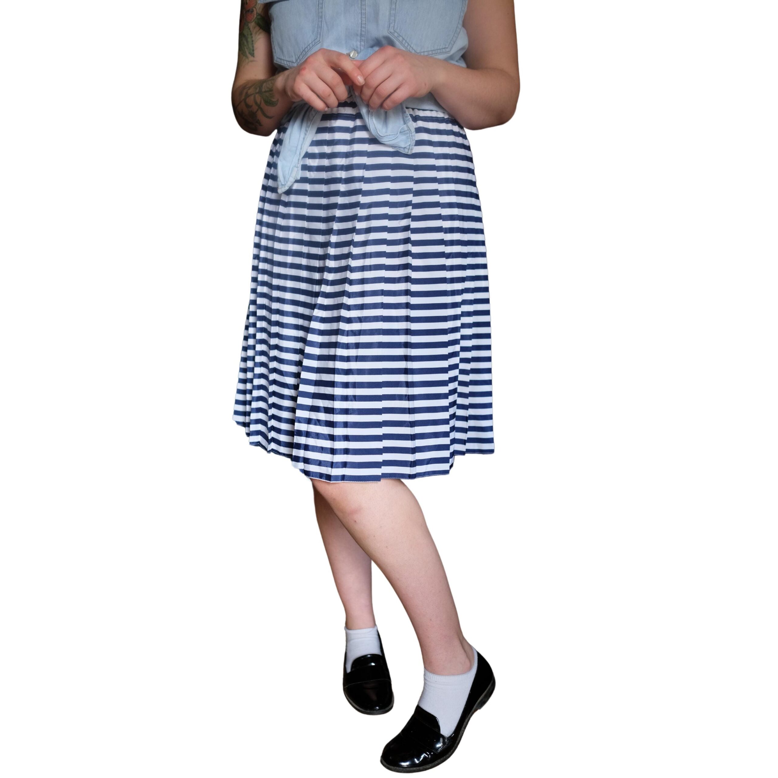 Vintage Blue and White Sailor Striped Pleated Skirt - Image 7