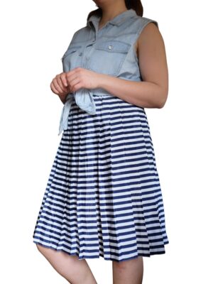 Vintage Blue and White Sailor Striped Pleated Skirt