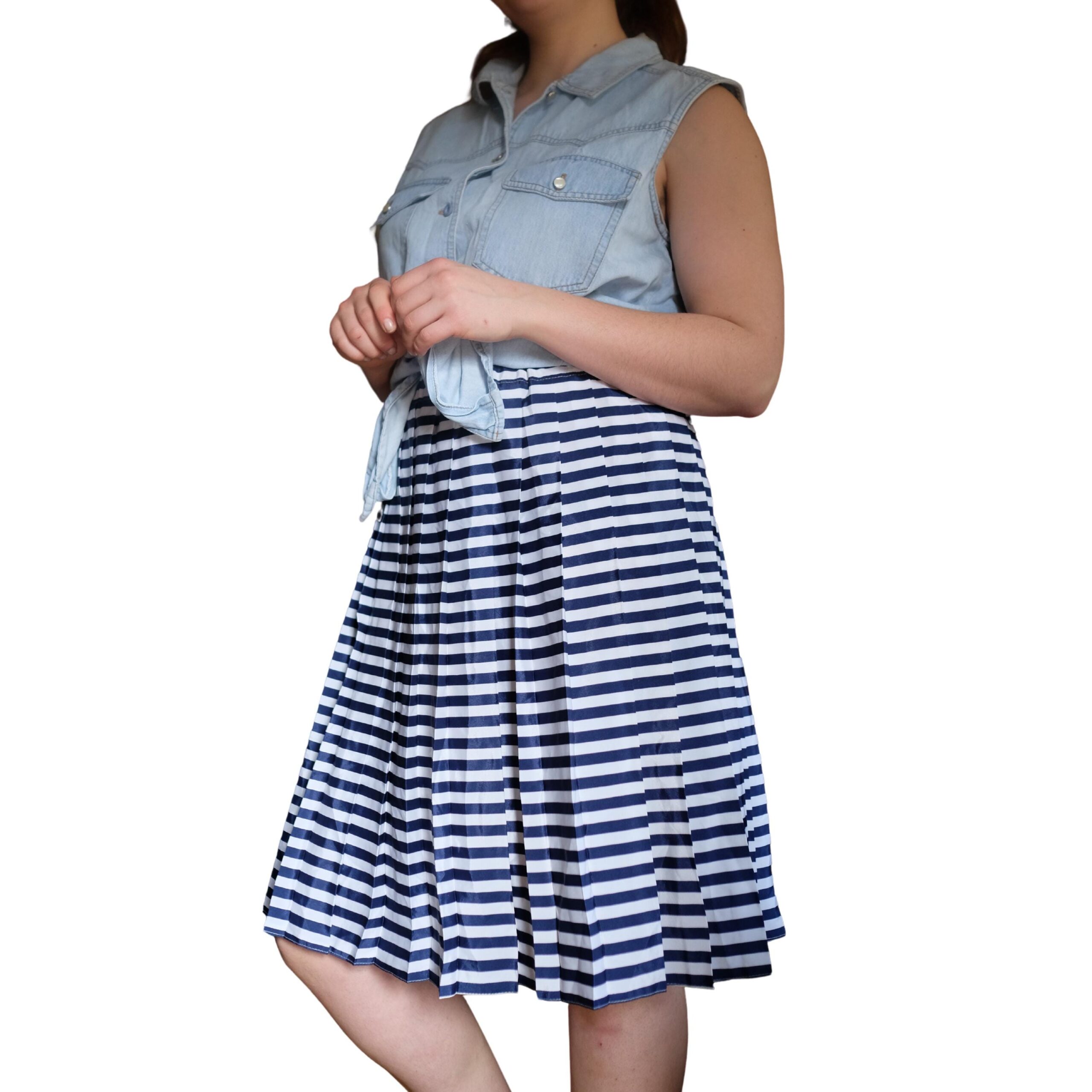 Vintage Blue and White Sailor Striped Pleated Skirt