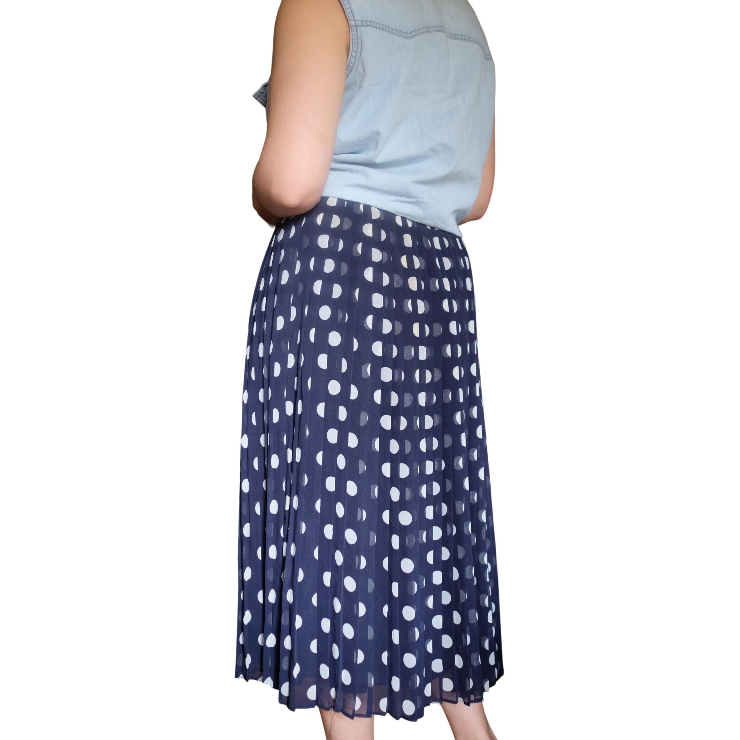 Vintage Navy Blue and White Polka Dots Pleated Skirt - Image 7