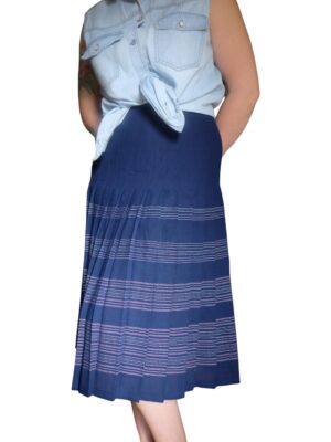 Vintage Navy Blue Striped Pleated Skirt