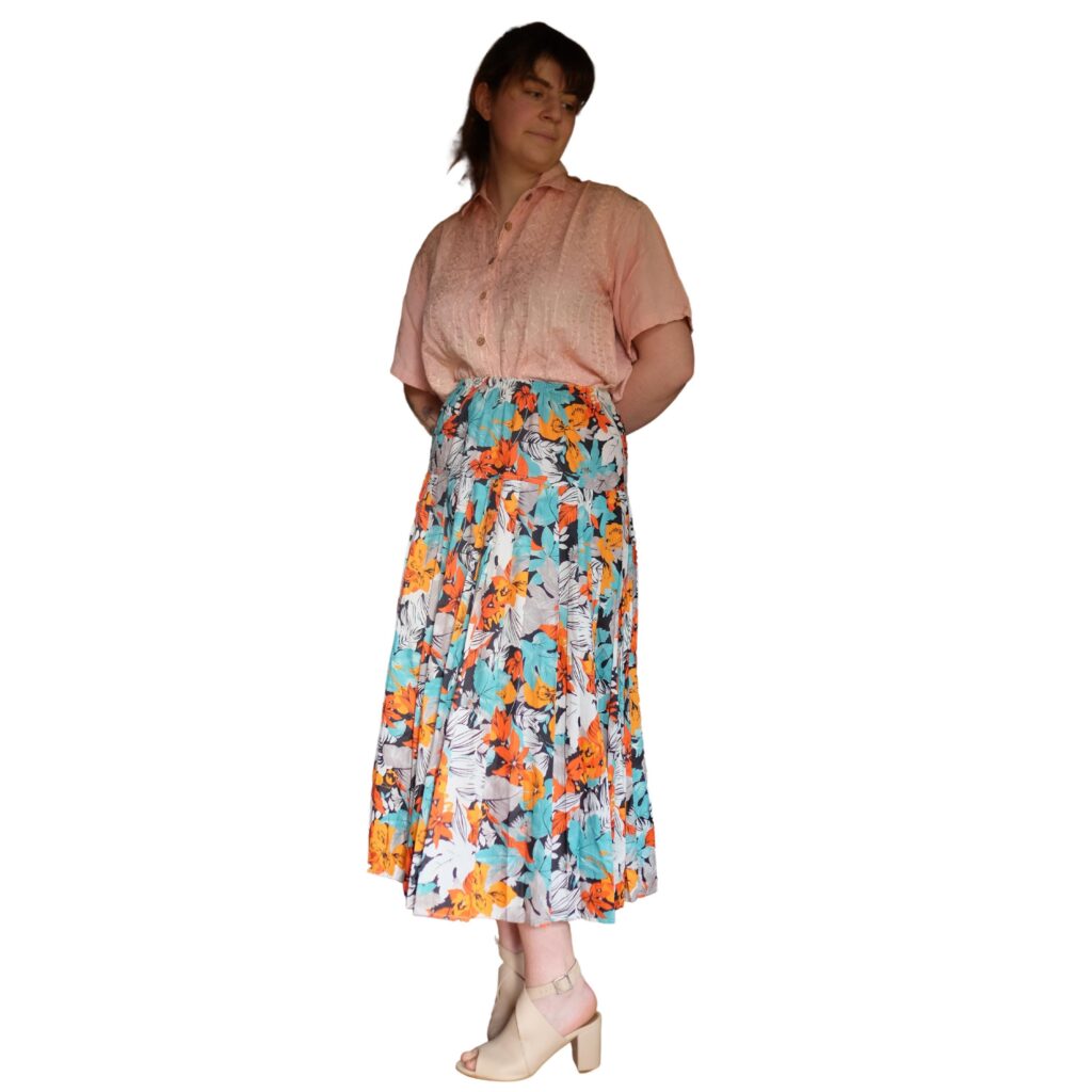 Vintage Colorful Floral Pleated Skirt