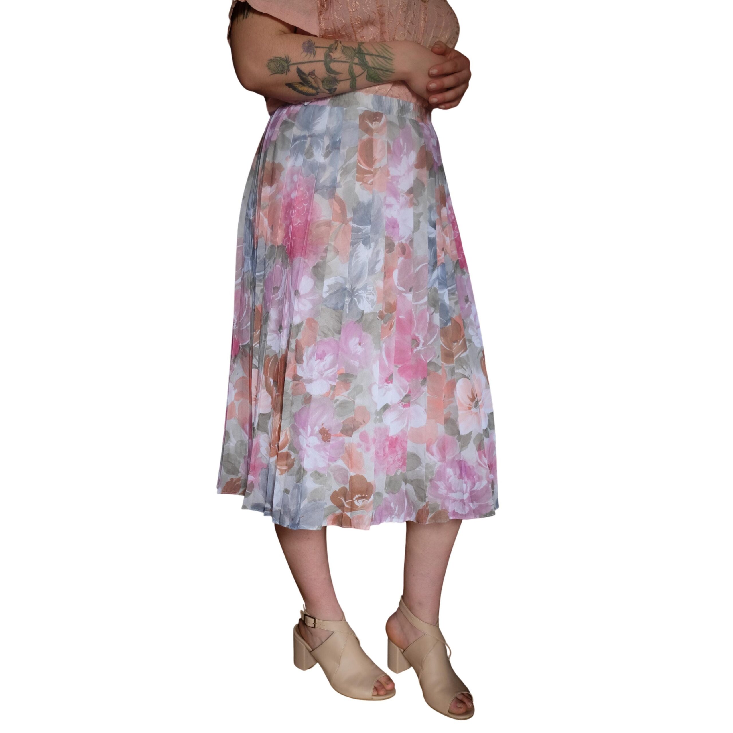 Vintage Floral Pleated Skirt Mid-Calf Length - Image 5