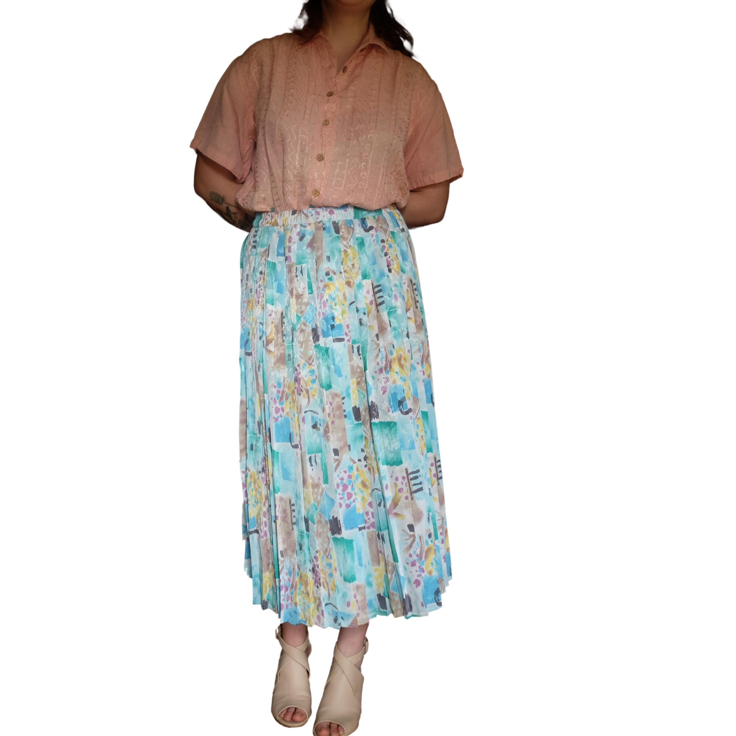 Vintage Blue/Green Pleated Skirt - Image 8