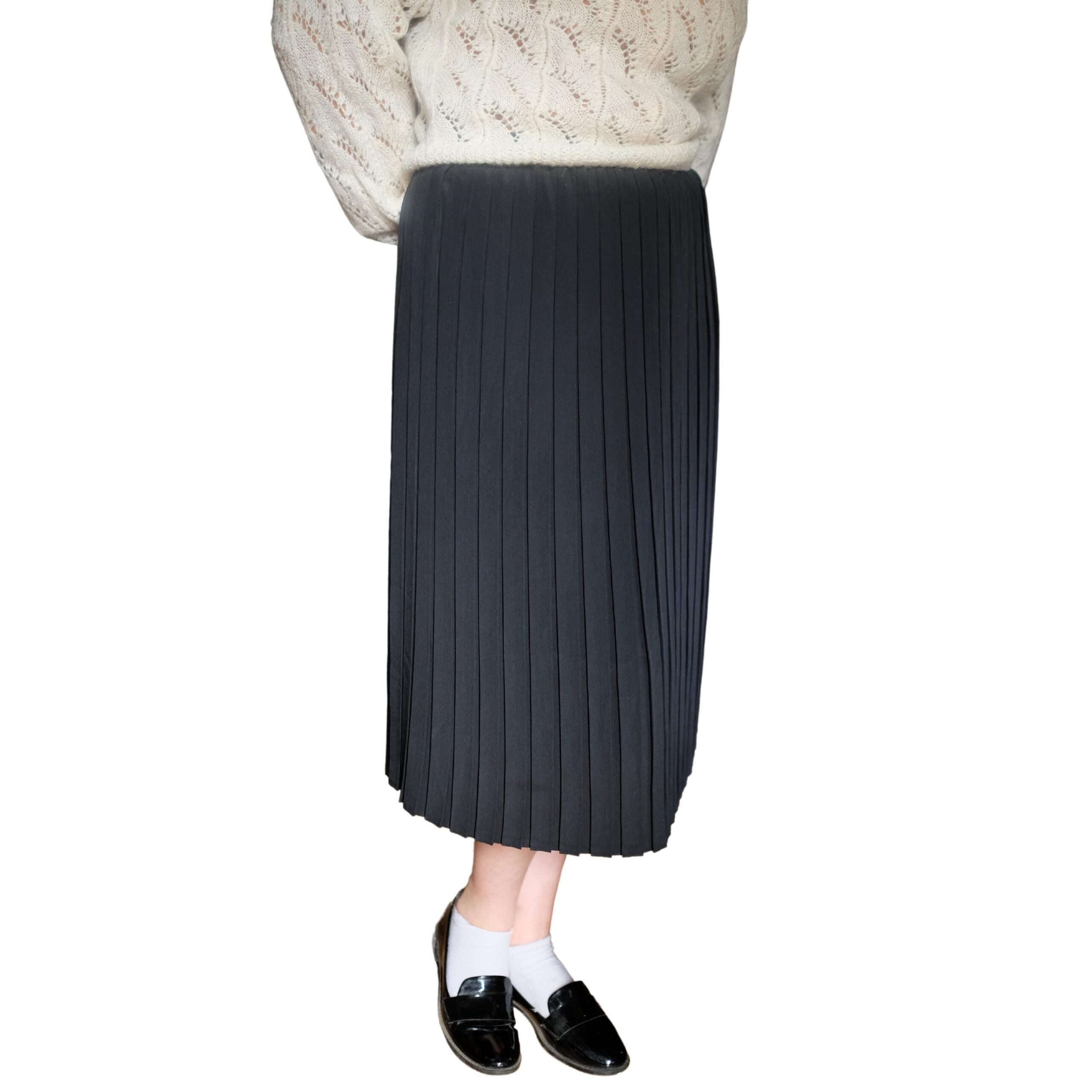 Vintage Mis-Calf Length Black Pleated Skirt - Image 8