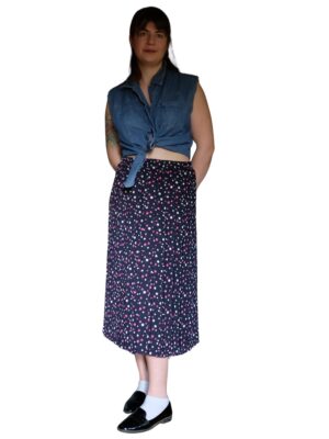 Vintage Black Pleated Skirt with Pink and White Dots