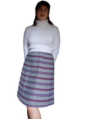 Vintage Stripped Grey Pleated Skirt Red and Blue Stripes