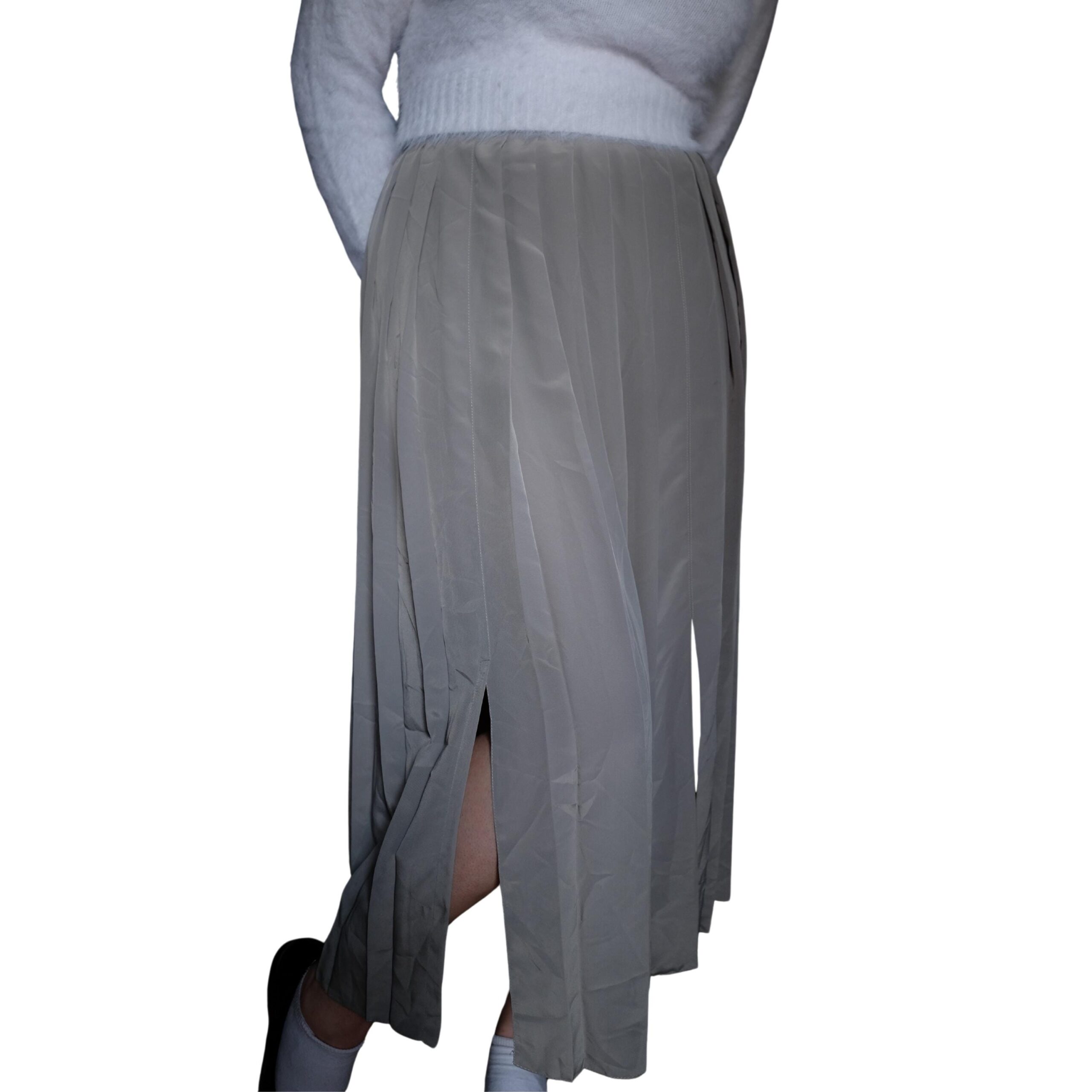 Vintage Grey Pleated Skirt with Slits - Image 7