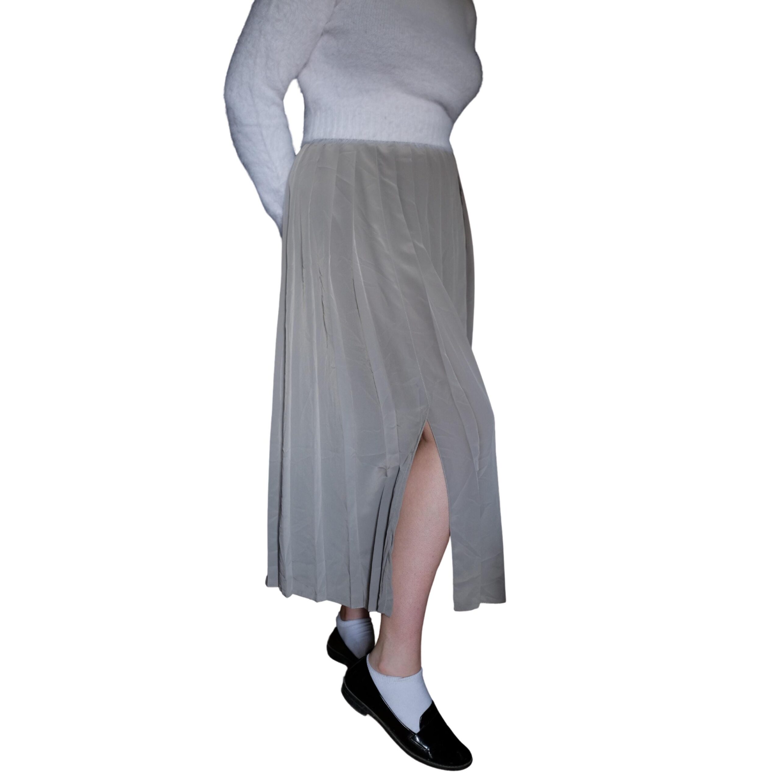 Vintage Grey Pleated Skirt with Slits - Image 9