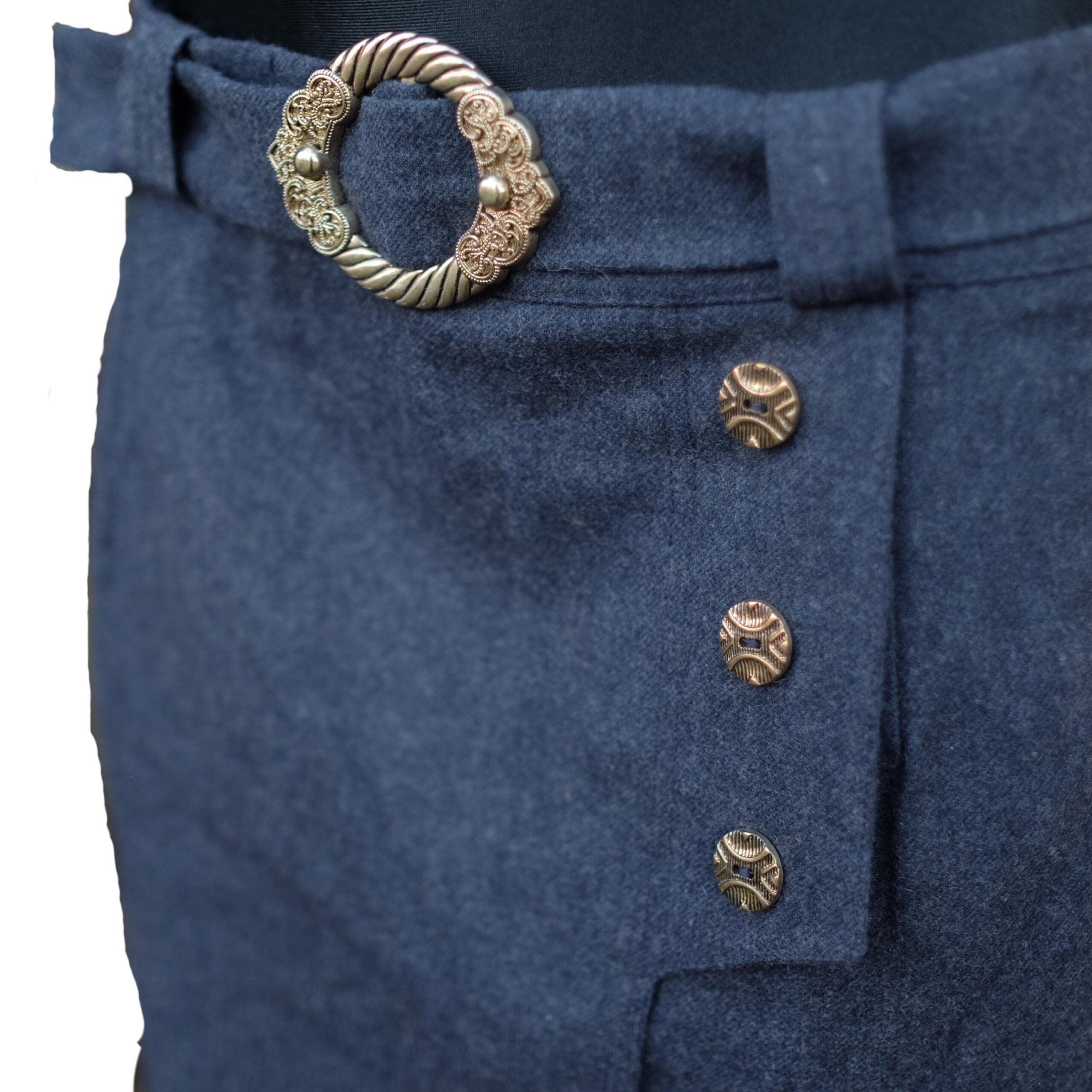 Vintage Blue Pencil Skirt with Golden Buckles and Buttons, Wool mini skirt - Image 4