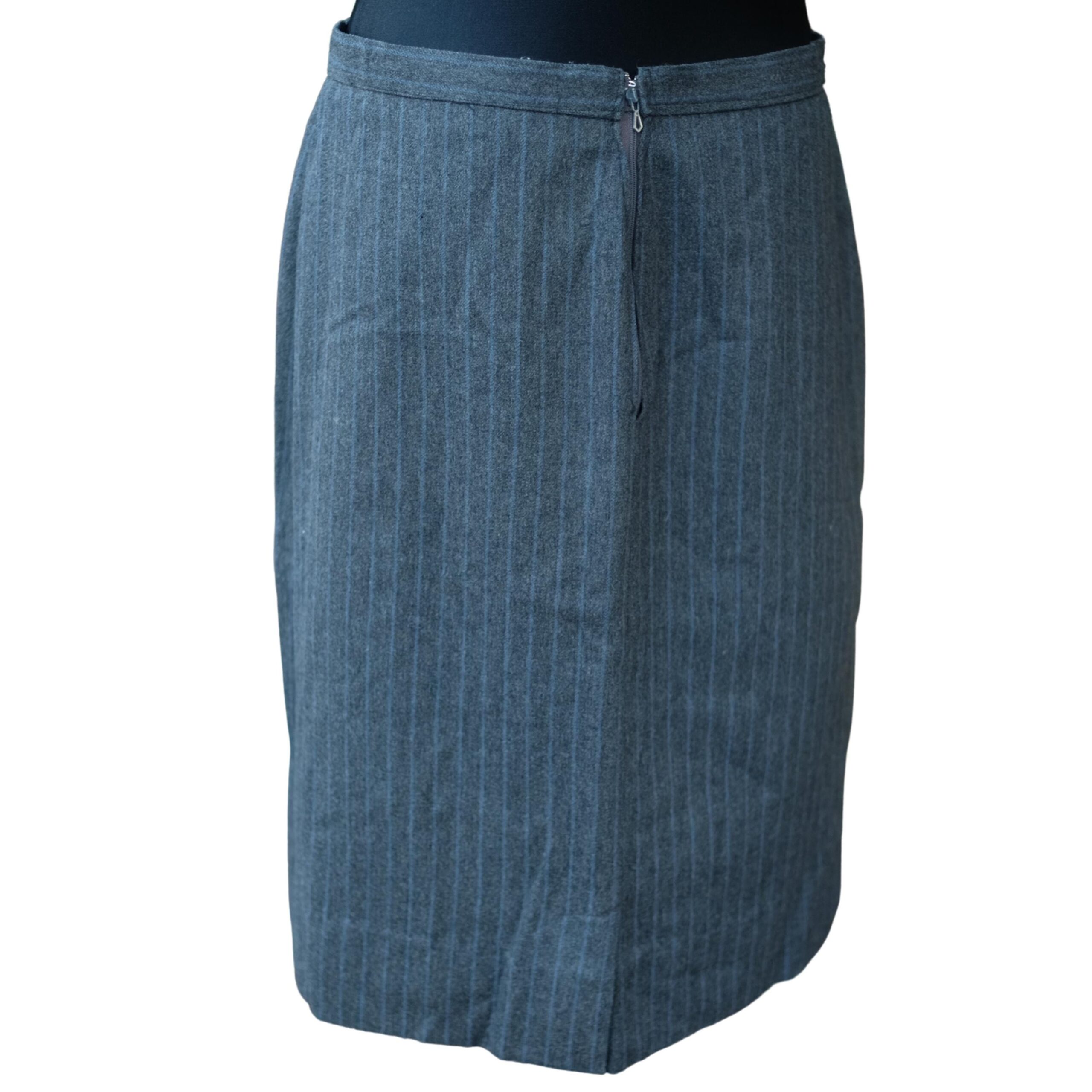 Vintage Grey Striped Wool Pencil Skirt - Image 4