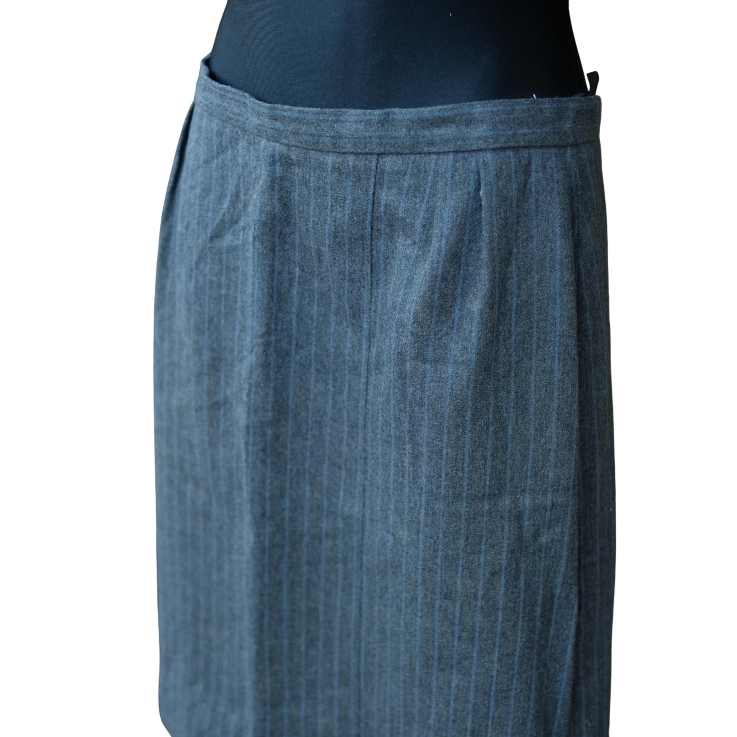 Vintage Grey Striped Wool Pencil Skirt - Image 3