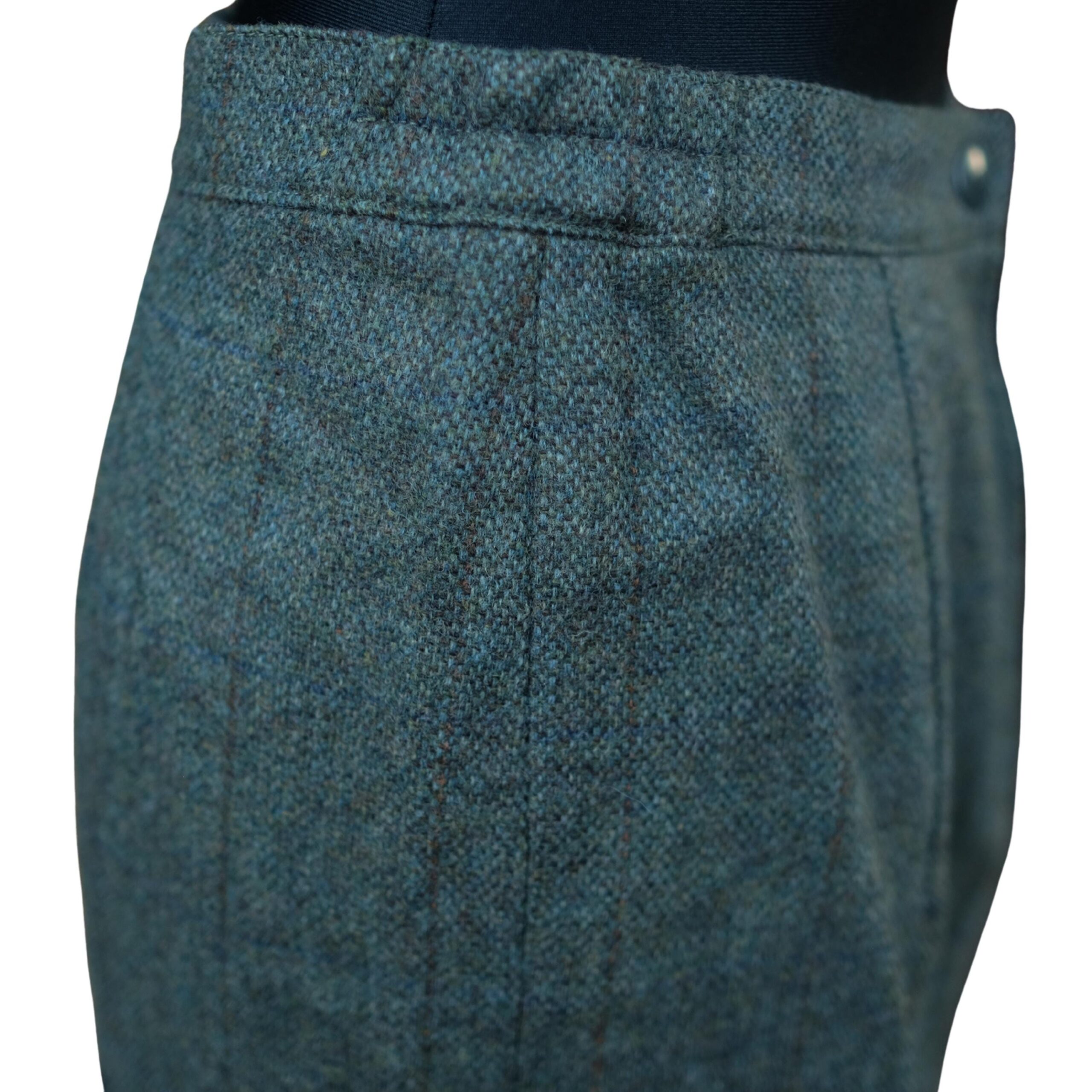 Vintage Green Tweed Mini Pencil Skirt Size EU40, Army green wool plaid skirt - Image 4