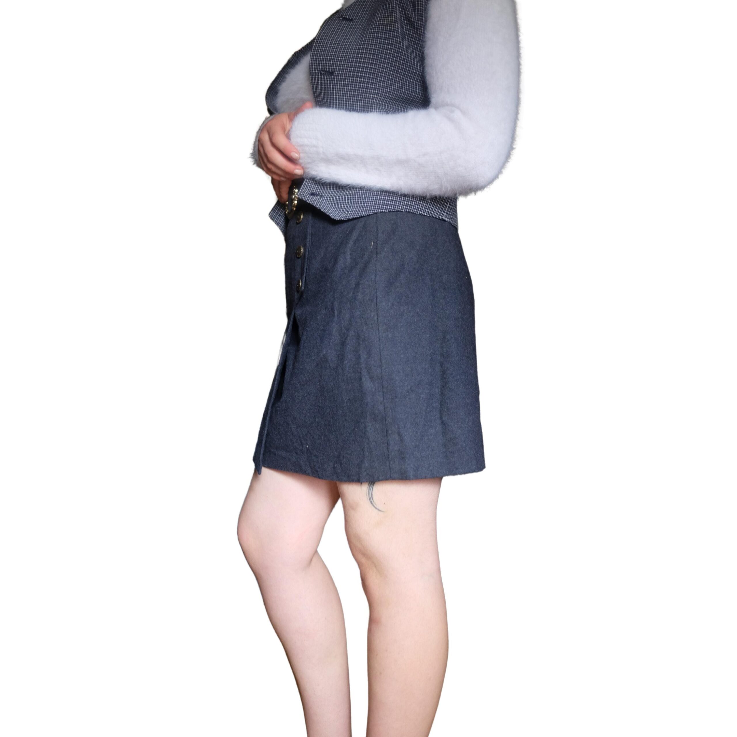 Vintage Blue Pencil Skirt with Golden Buckles and Buttons, Wool mini skirt - Image 9