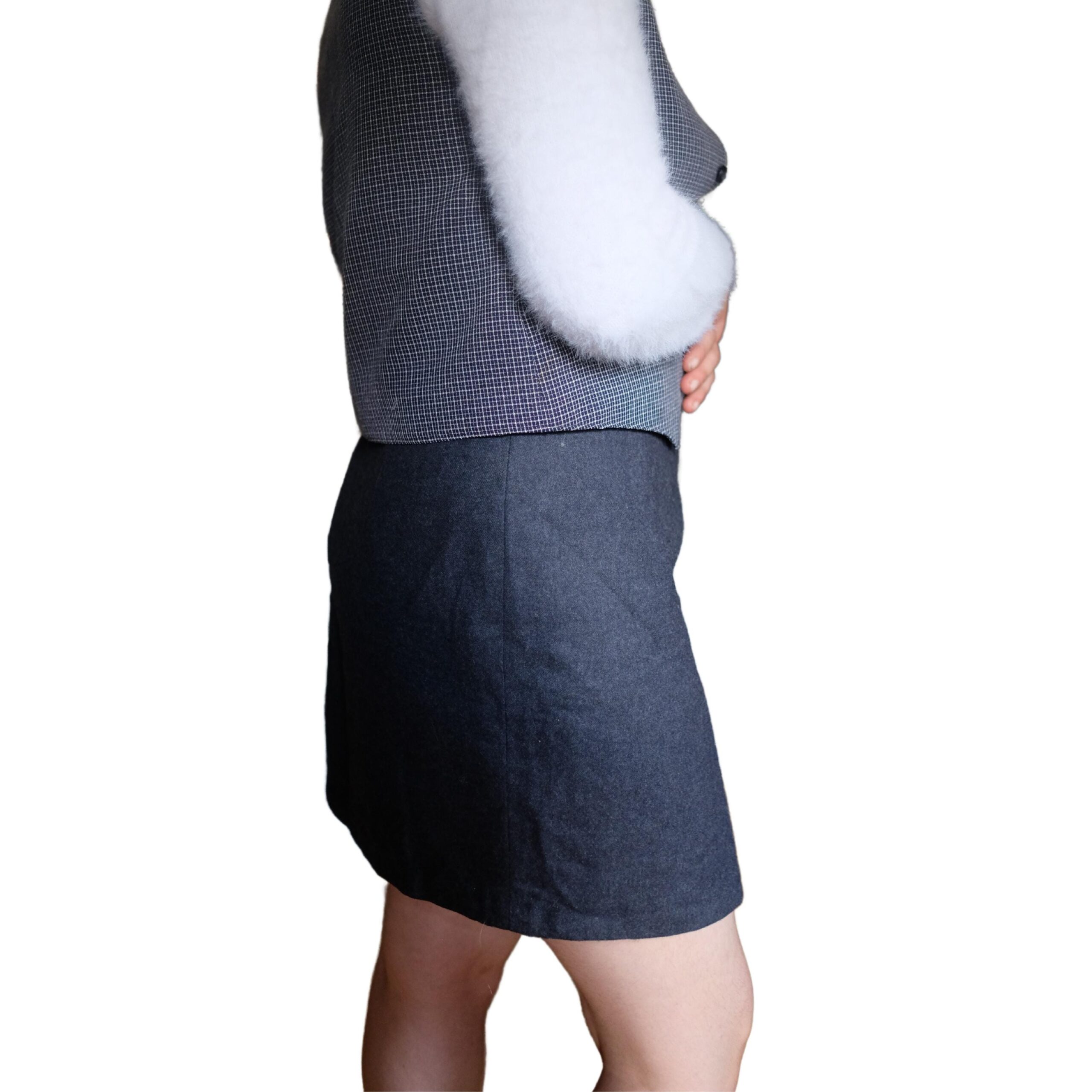Vintage Blue Pencil Skirt with Golden Buckles and Buttons, Wool mini skirt - Image 8