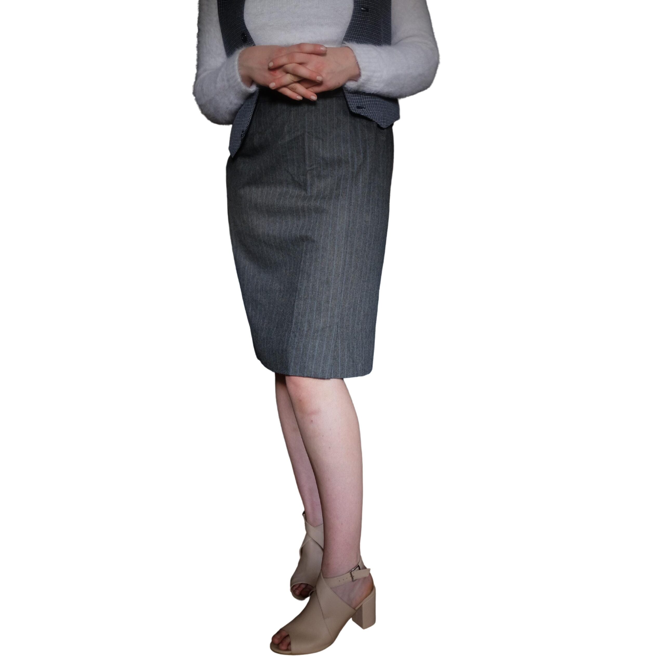 Vintage Grey Striped Wool Pencil Skirt - Image 7