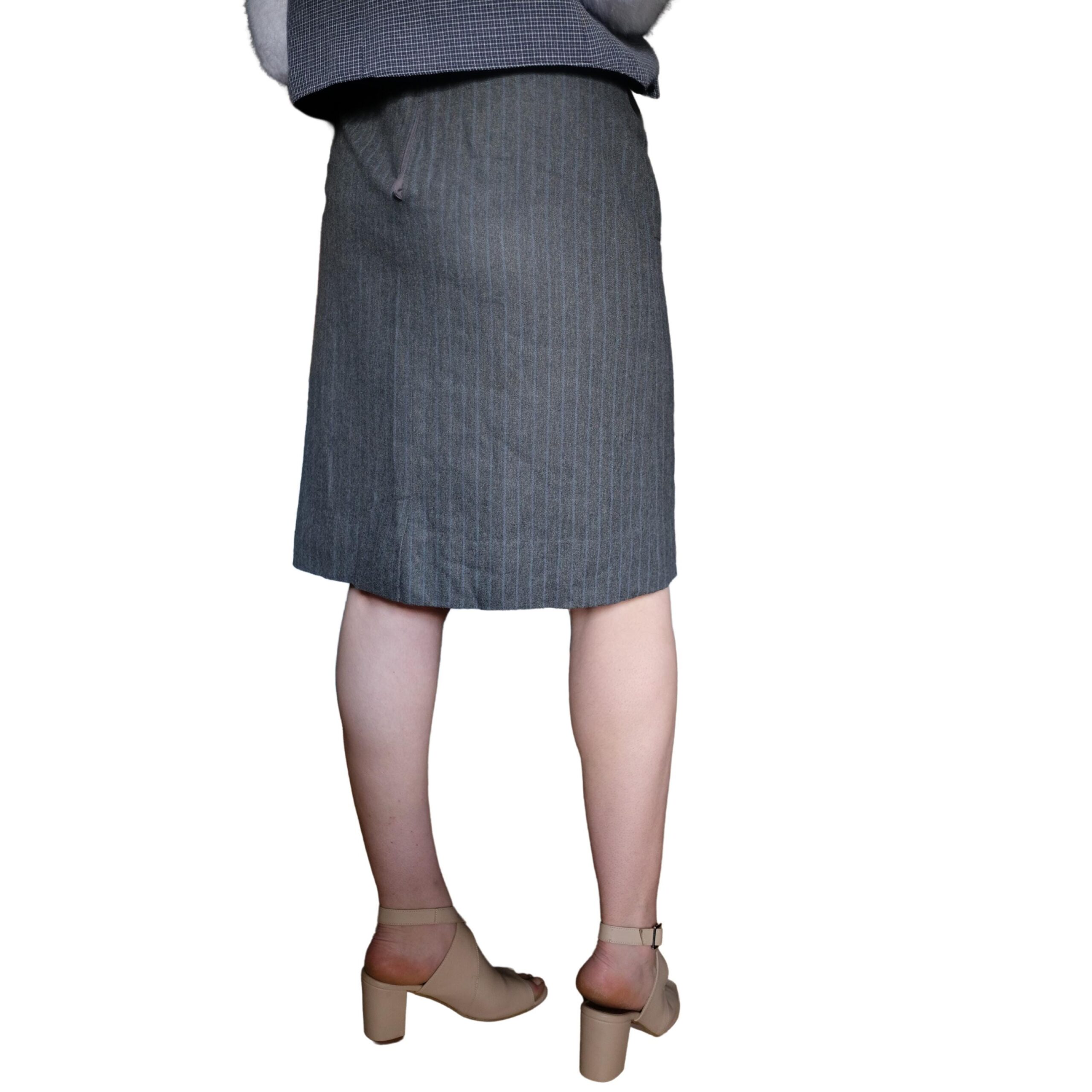 Vintage Grey Striped Wool Pencil Skirt - Image 8