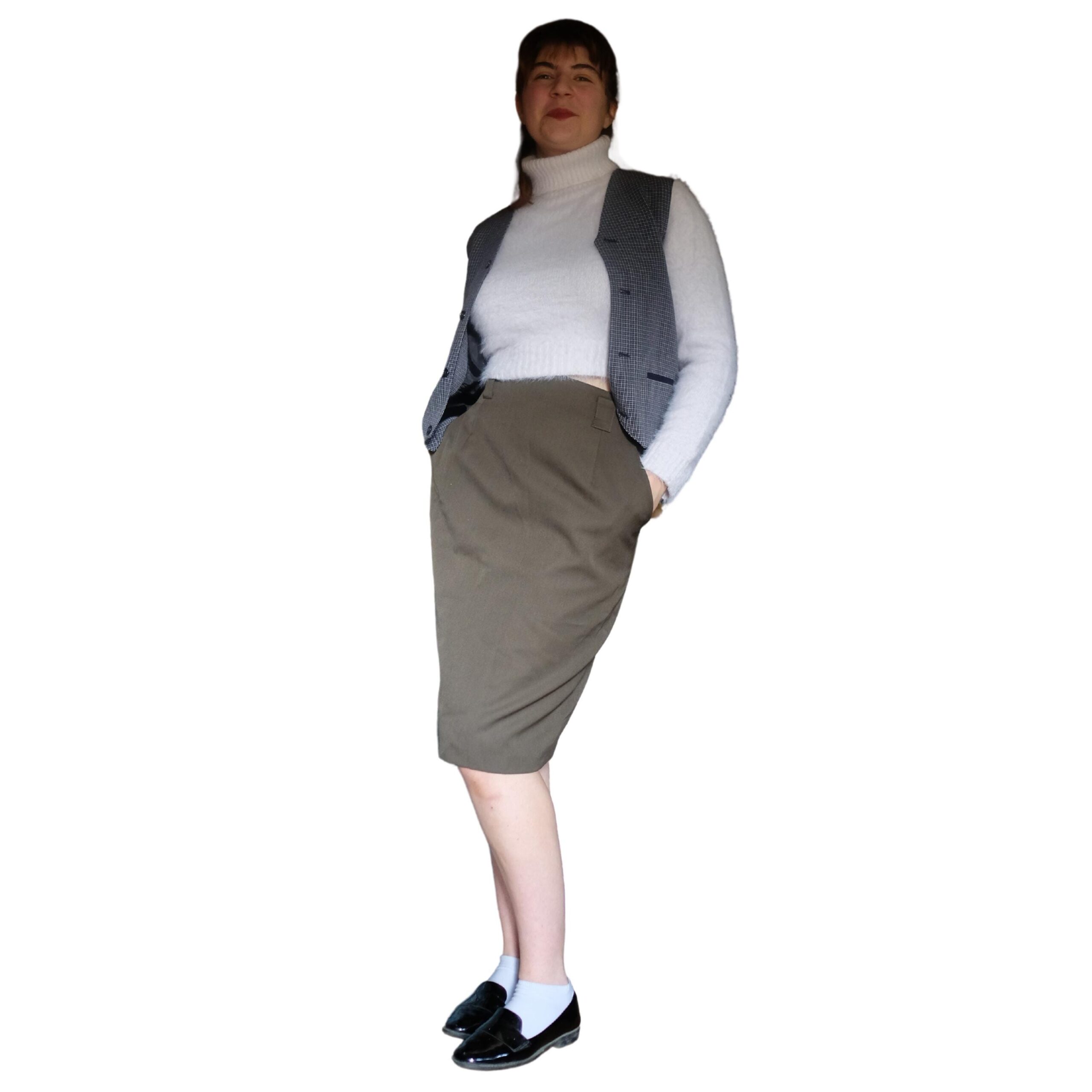 Vintage Simple Deep Army Green Pencil Skirt - Image 2