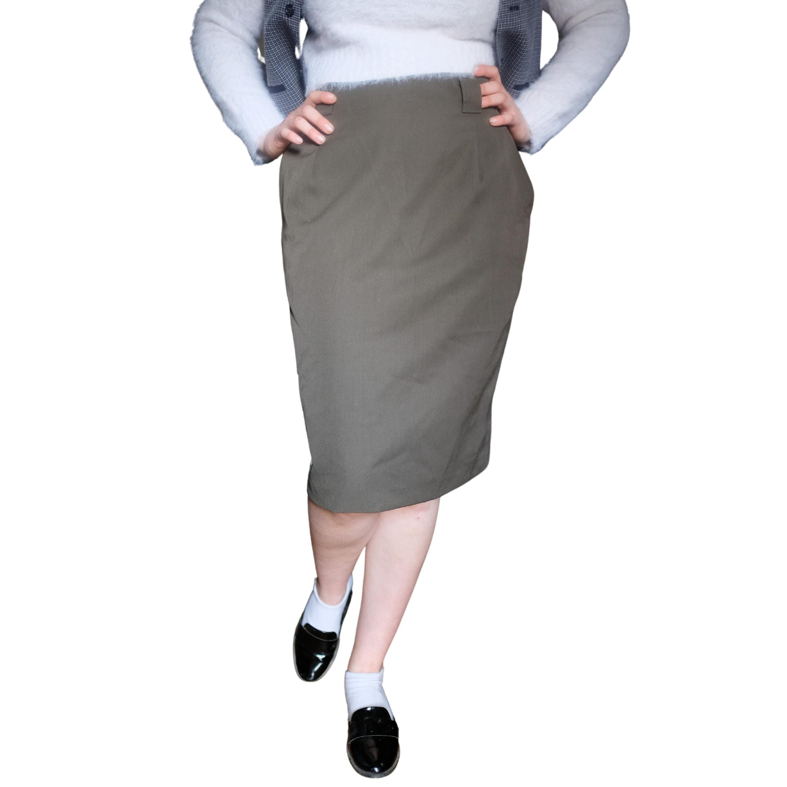 Vintage Simple Deep Army Green Pencil Skirt