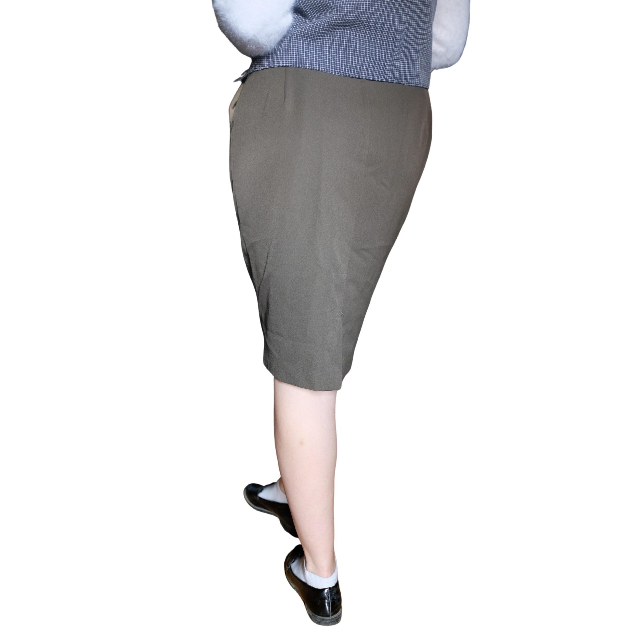 Vintage Simple Deep Army Green Pencil Skirt - Image 6