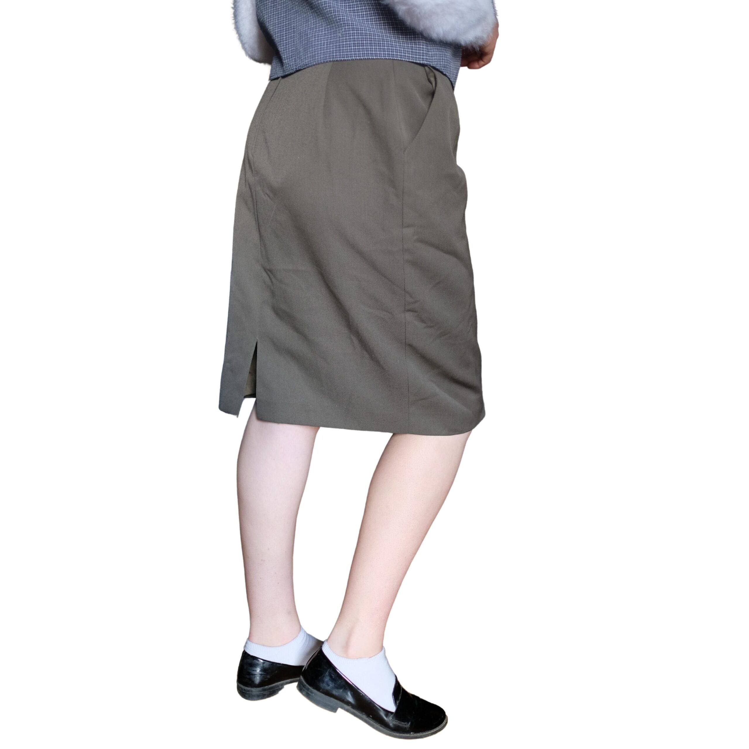 Vintage Simple Deep Army Green Pencil Skirt - Image 7