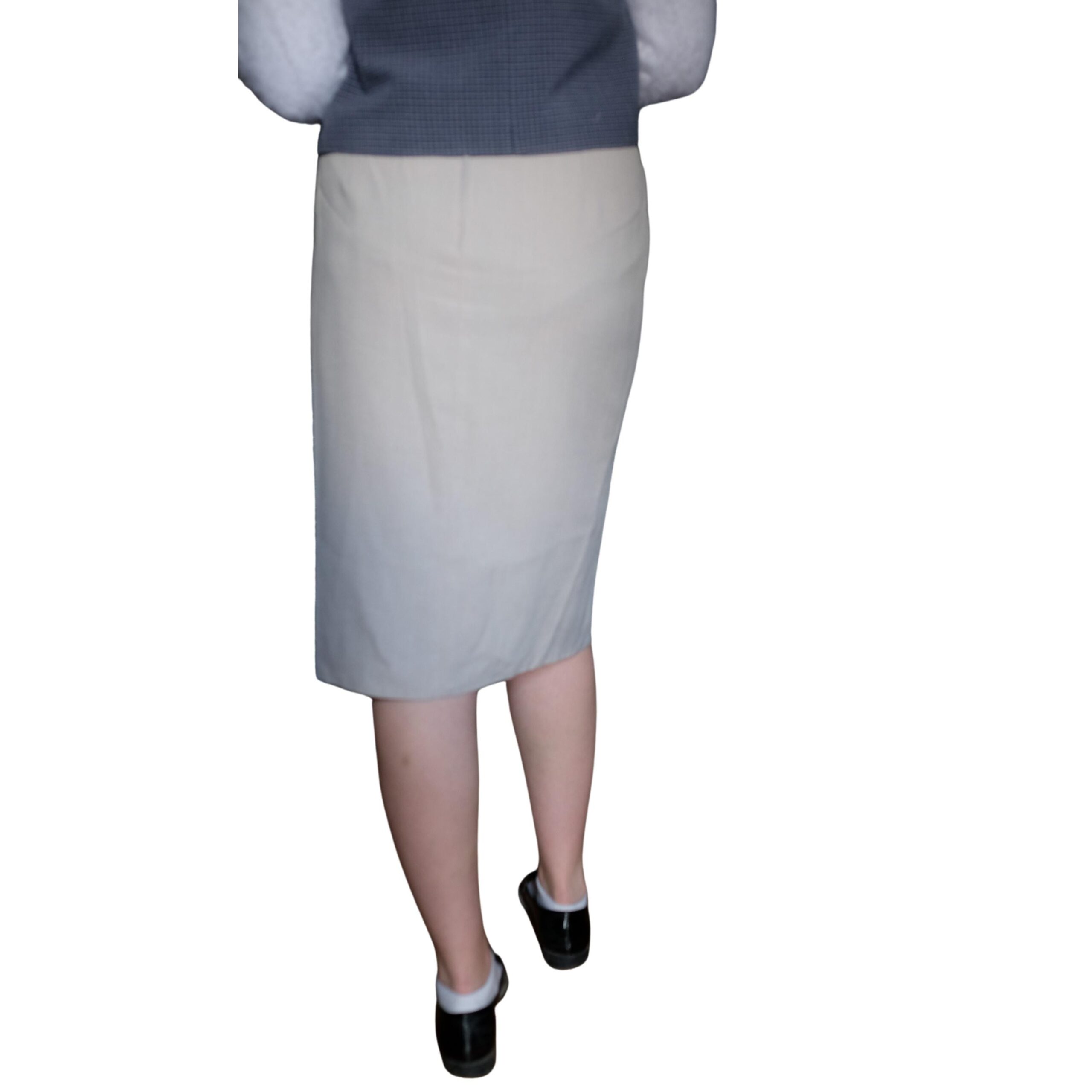 Vintage Below the Knee Cream Pencil Skirt with Intricate Details - Image 3