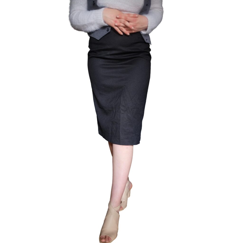 Vintage Wool Black Pencil Skirt, below the knee length