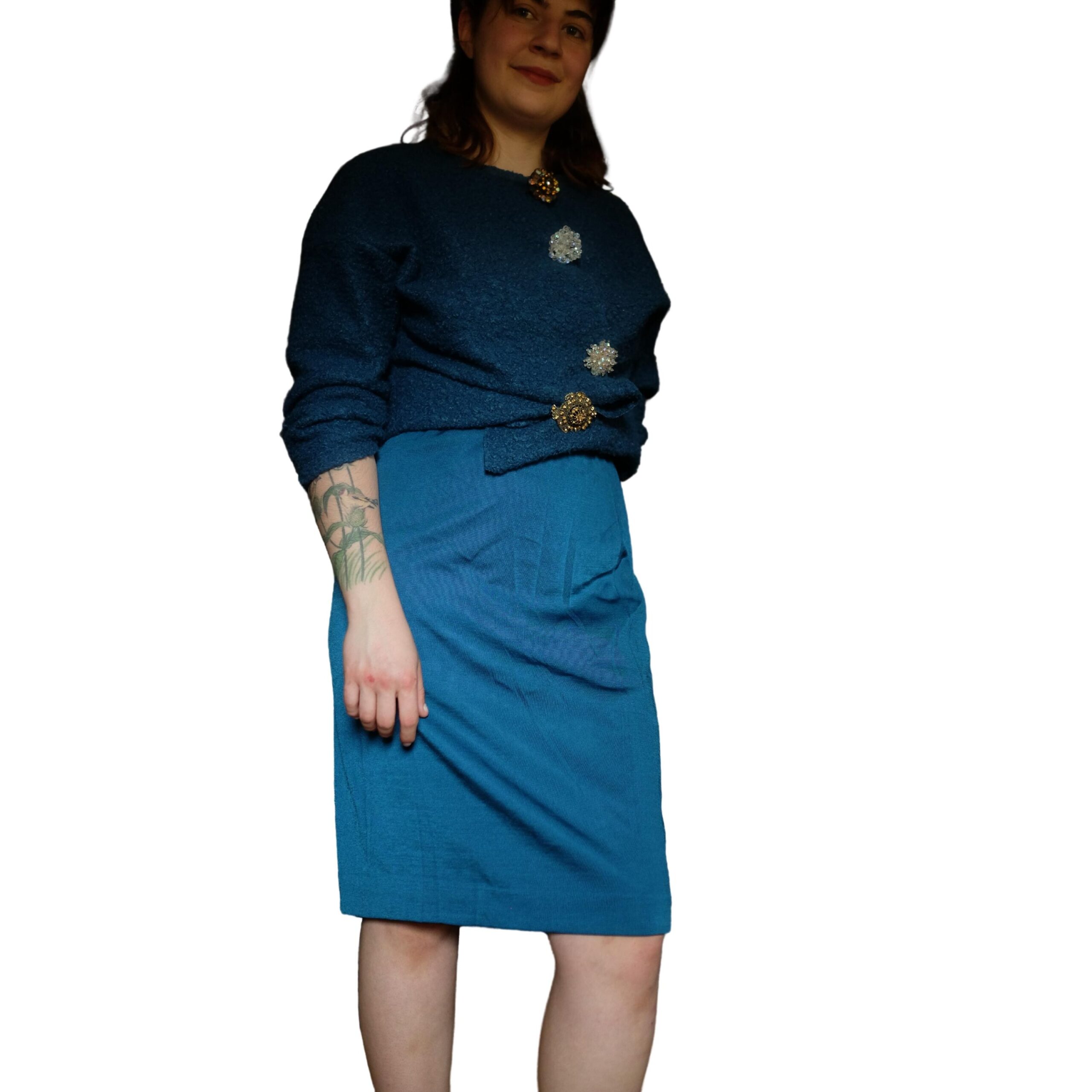 Vintage Teal Duck Blue Pencil skirt - Image 2