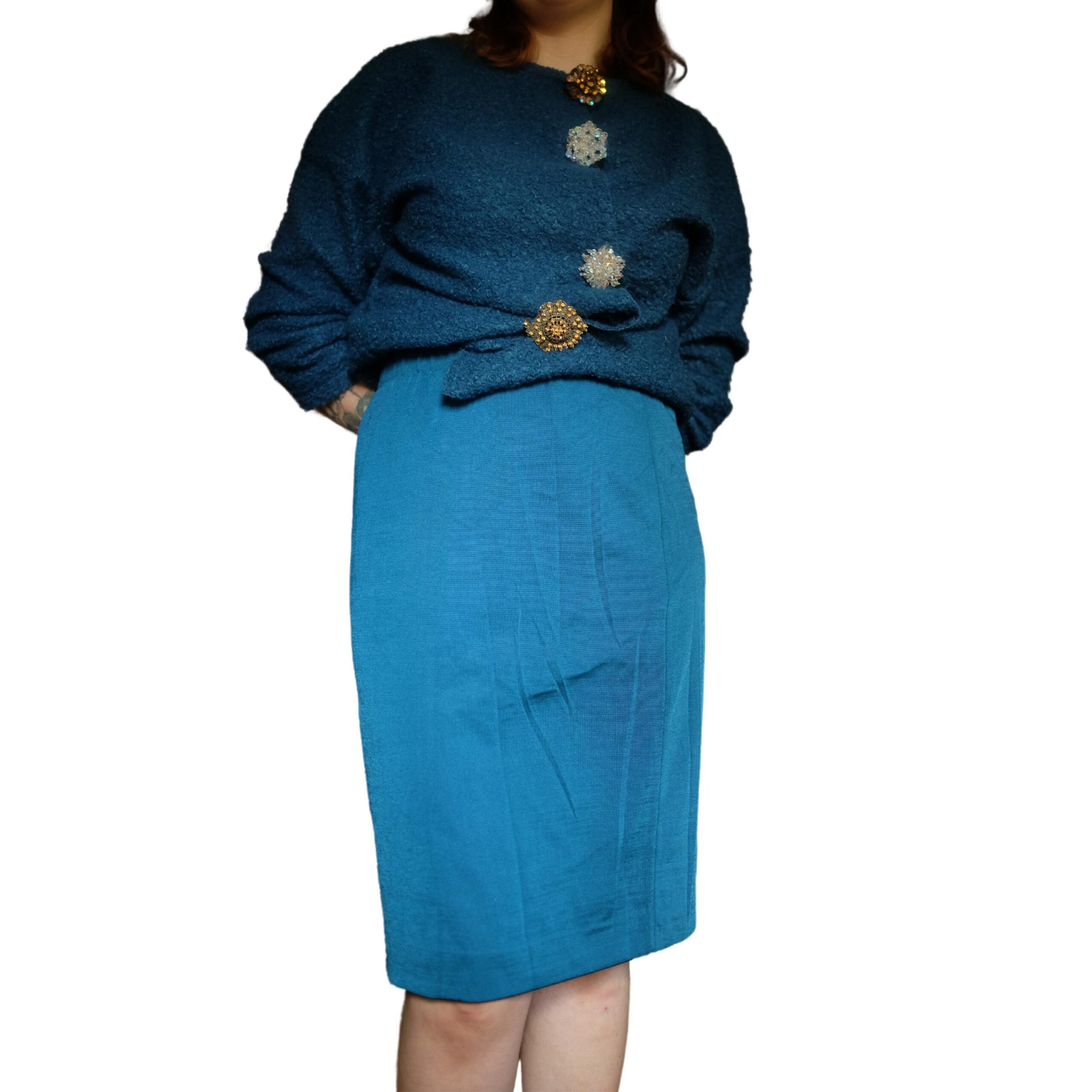 Vintage Teal Duck Blue Pencil skirt - Image 7