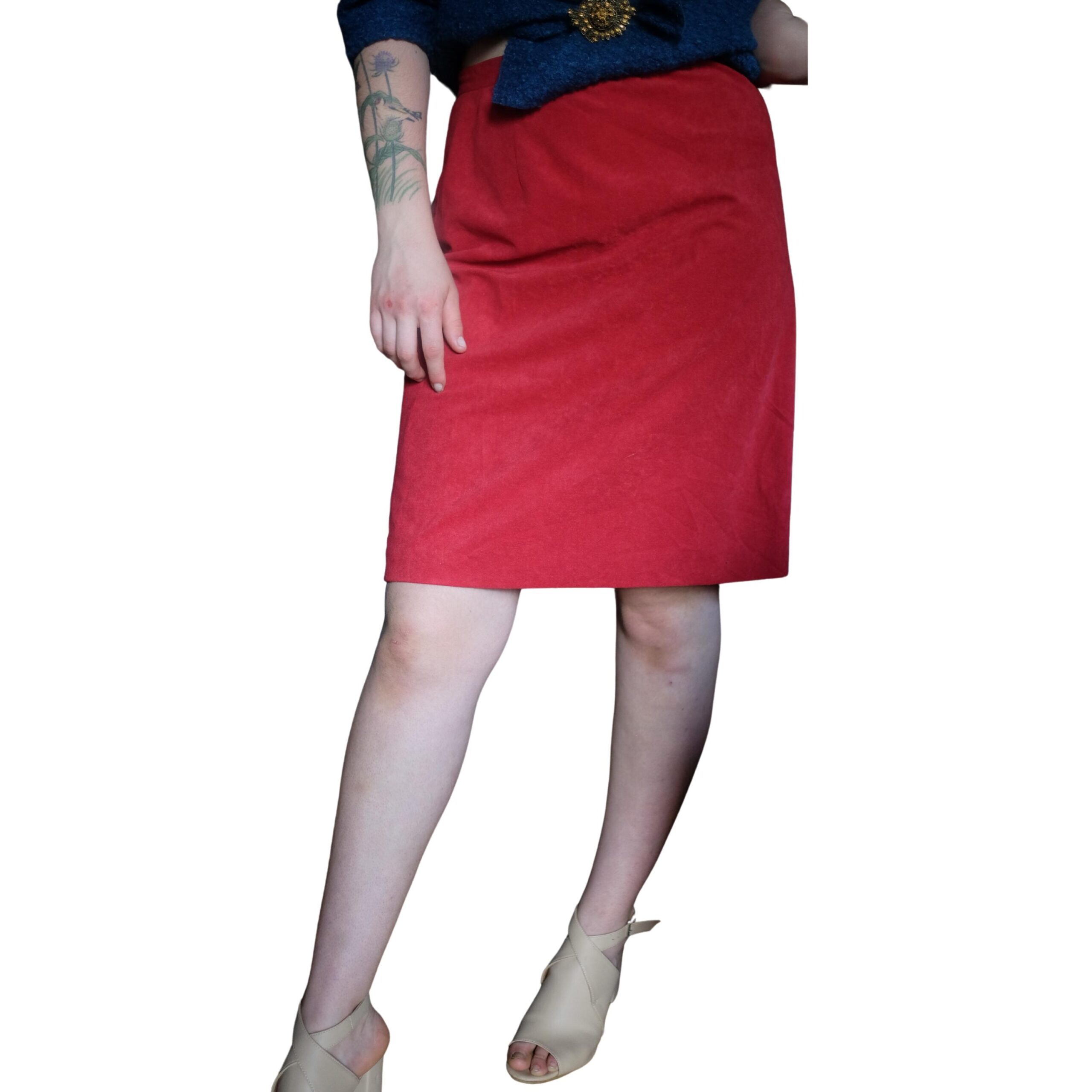 Vintage Suede Red Pencil Skirt - Image 9
