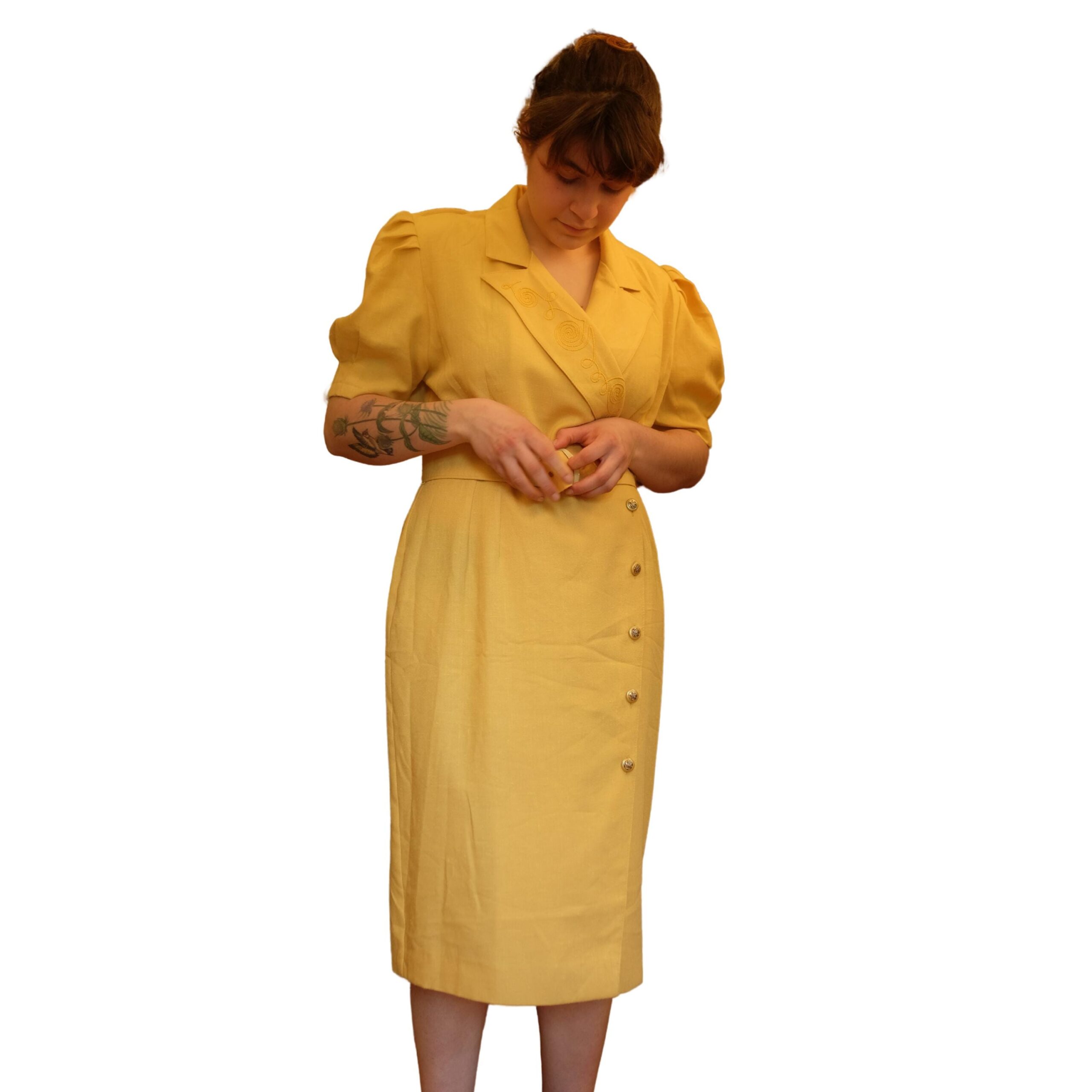 Vintage Eccentric Yellow 80s Dress - Image 2