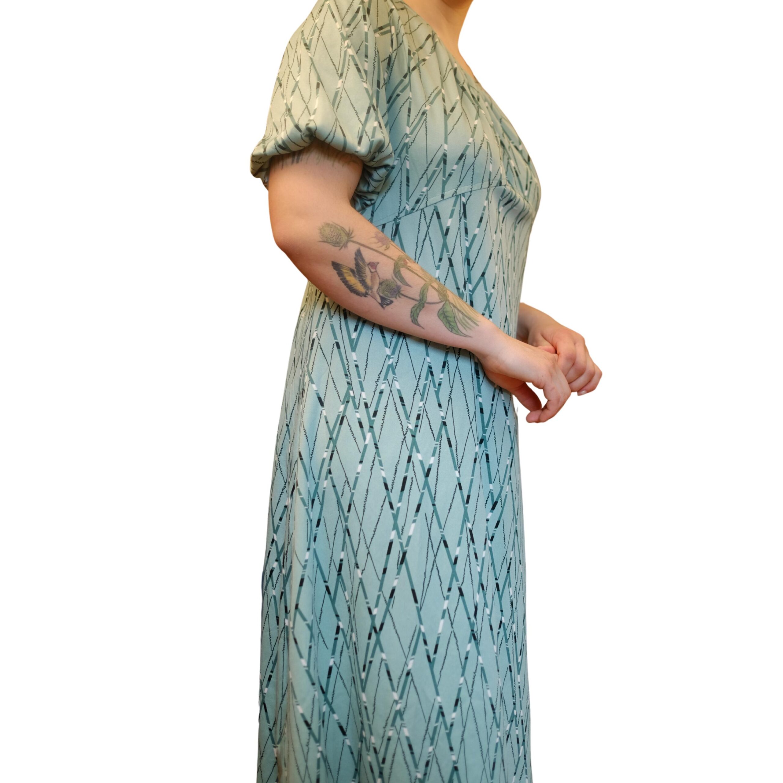 Vintage Blue 80s Dress with Geometrical Pattern - Image 3