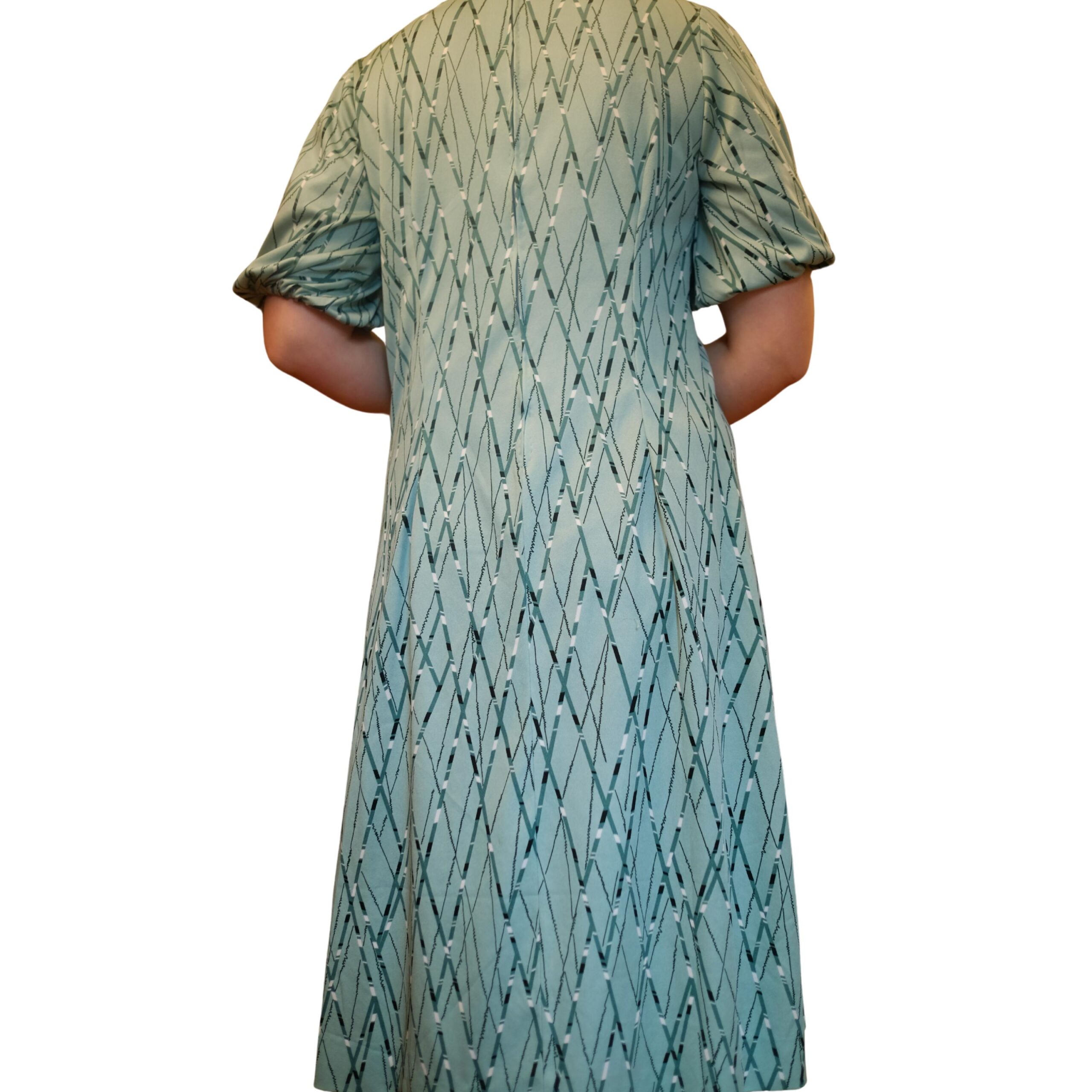 Vintage Blue 80s Dress with Geometrical Pattern - Image 6
